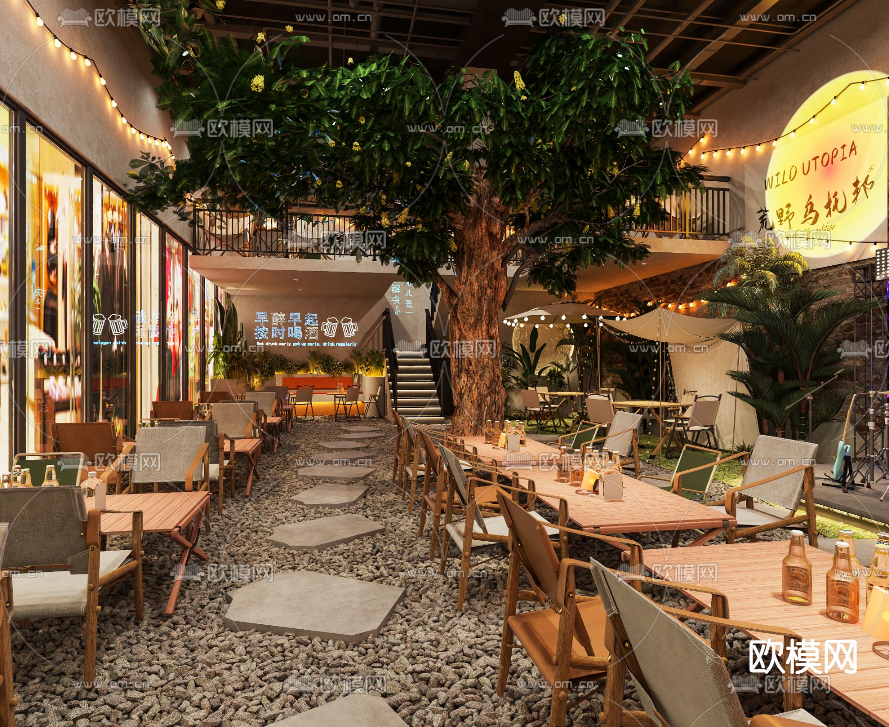 露营餐厅 网红餐厅3d模型下载（渲染图1）