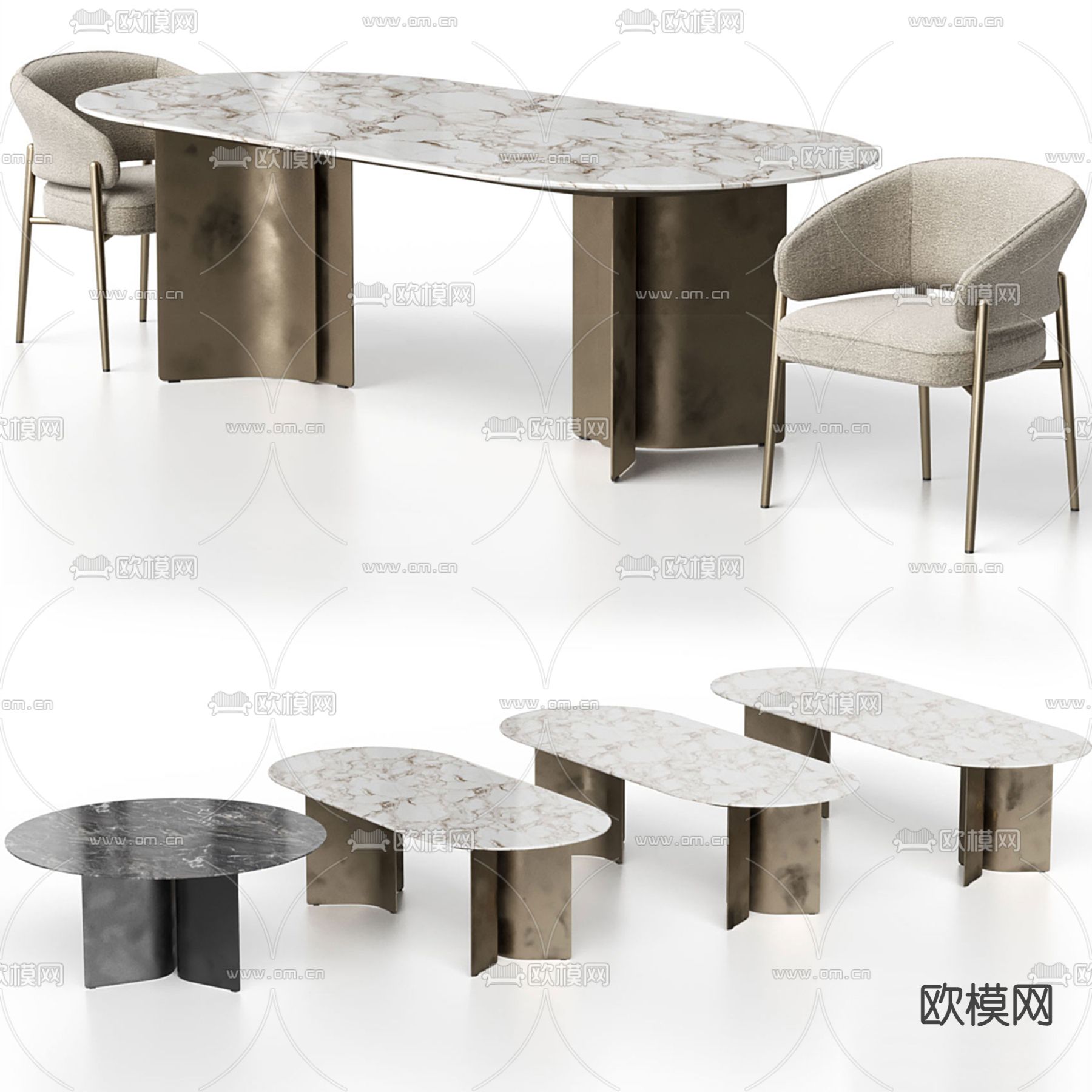 现代餐桌椅3d模型下载（渲染图2）