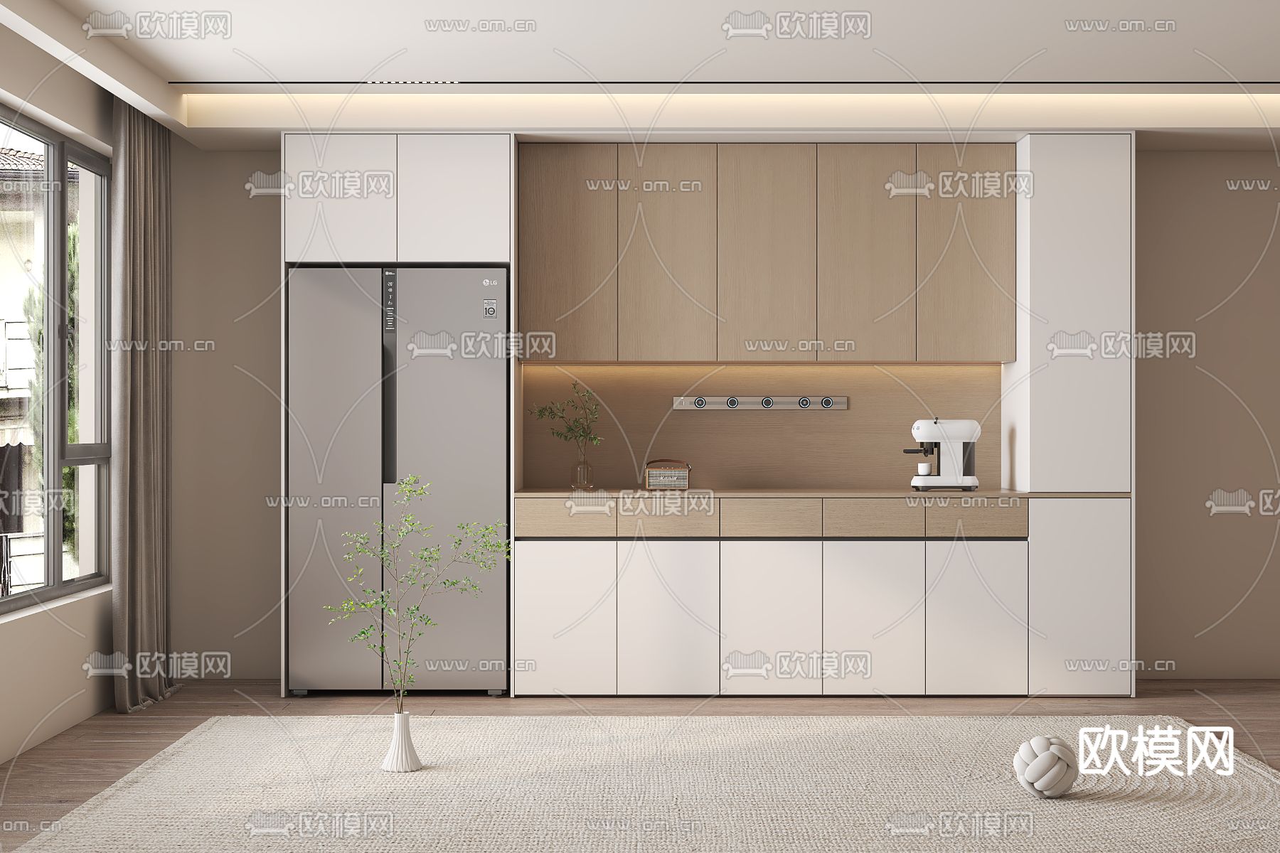 一体式橱柜su模型下载（渲染图1）