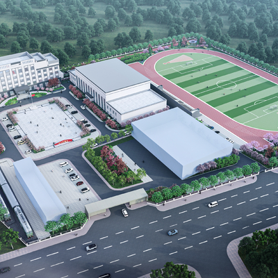  现代校园鸟瞰su模型 