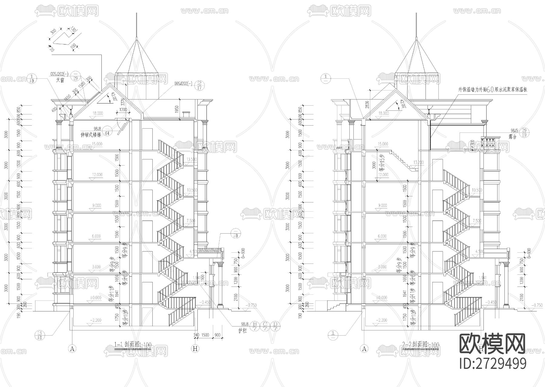 欧式小区建筑cad施工图下载（渲染图6）
