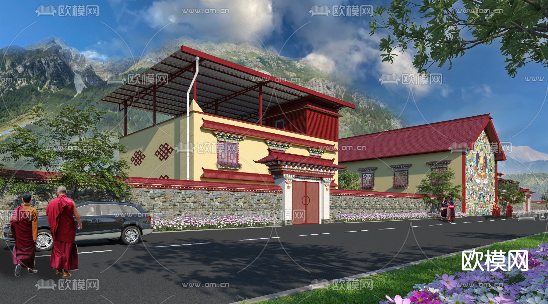 藏式民宿外观3d模型下载