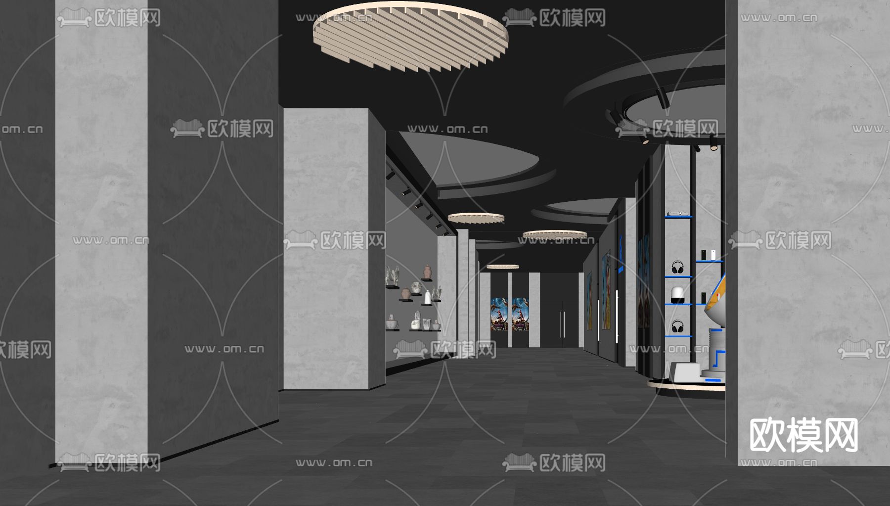 现代电影院走廊su模型下载（渲染图2）