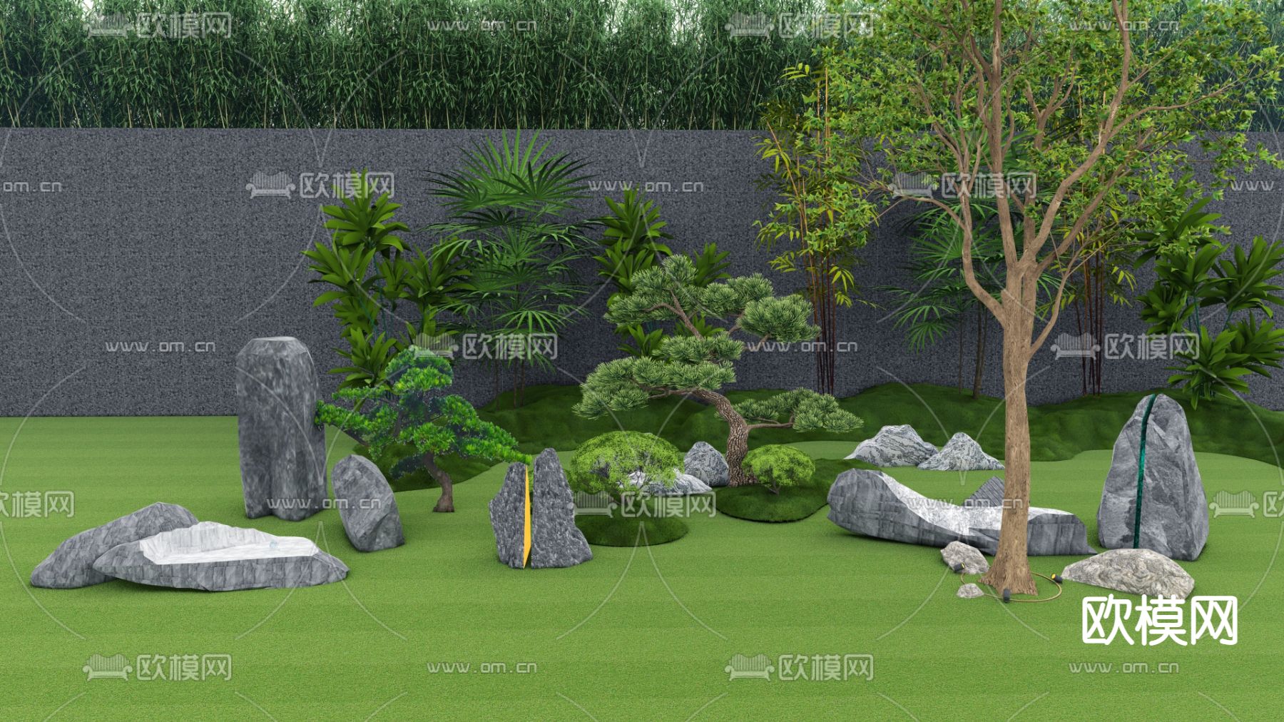 新中式景观石假山园艺小品su模型下载（渲染图2）