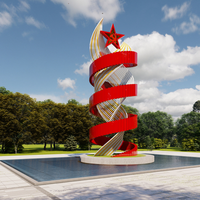  现代党建雕塑小品su模型 