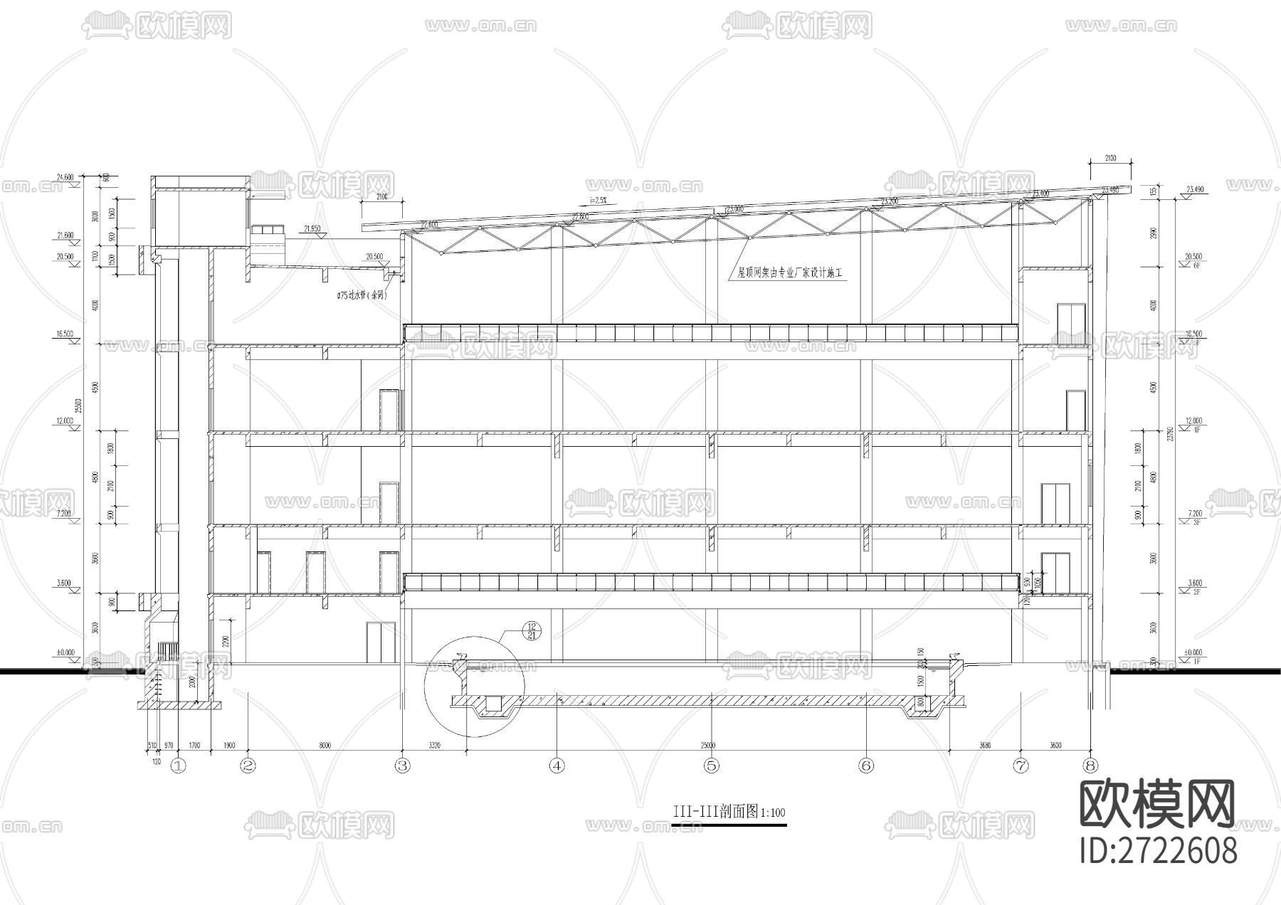 五层现代体育馆cad施工图下载（渲染图8）
