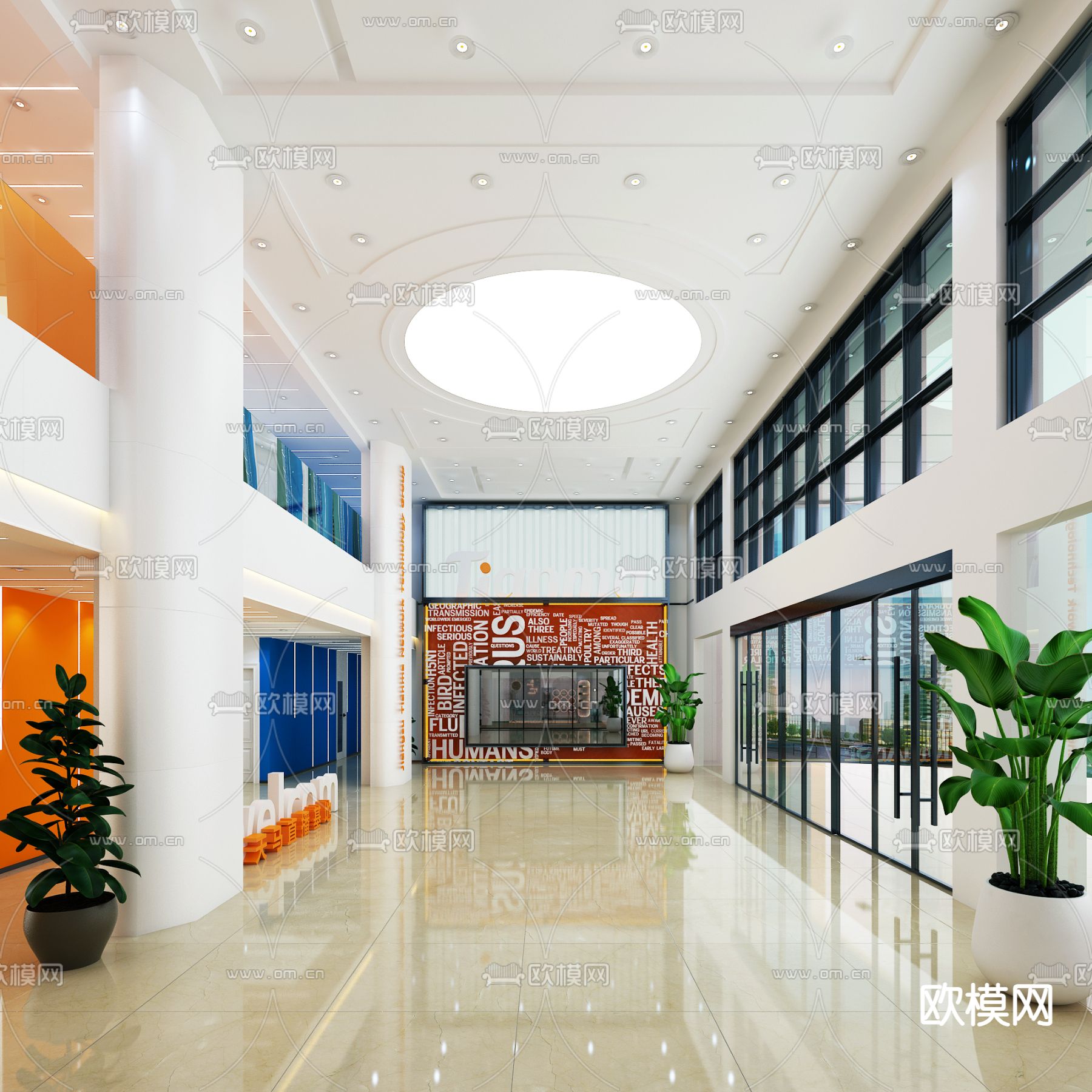 办公楼大厅 商务大堂免费3d模型下载（渲染图3）
