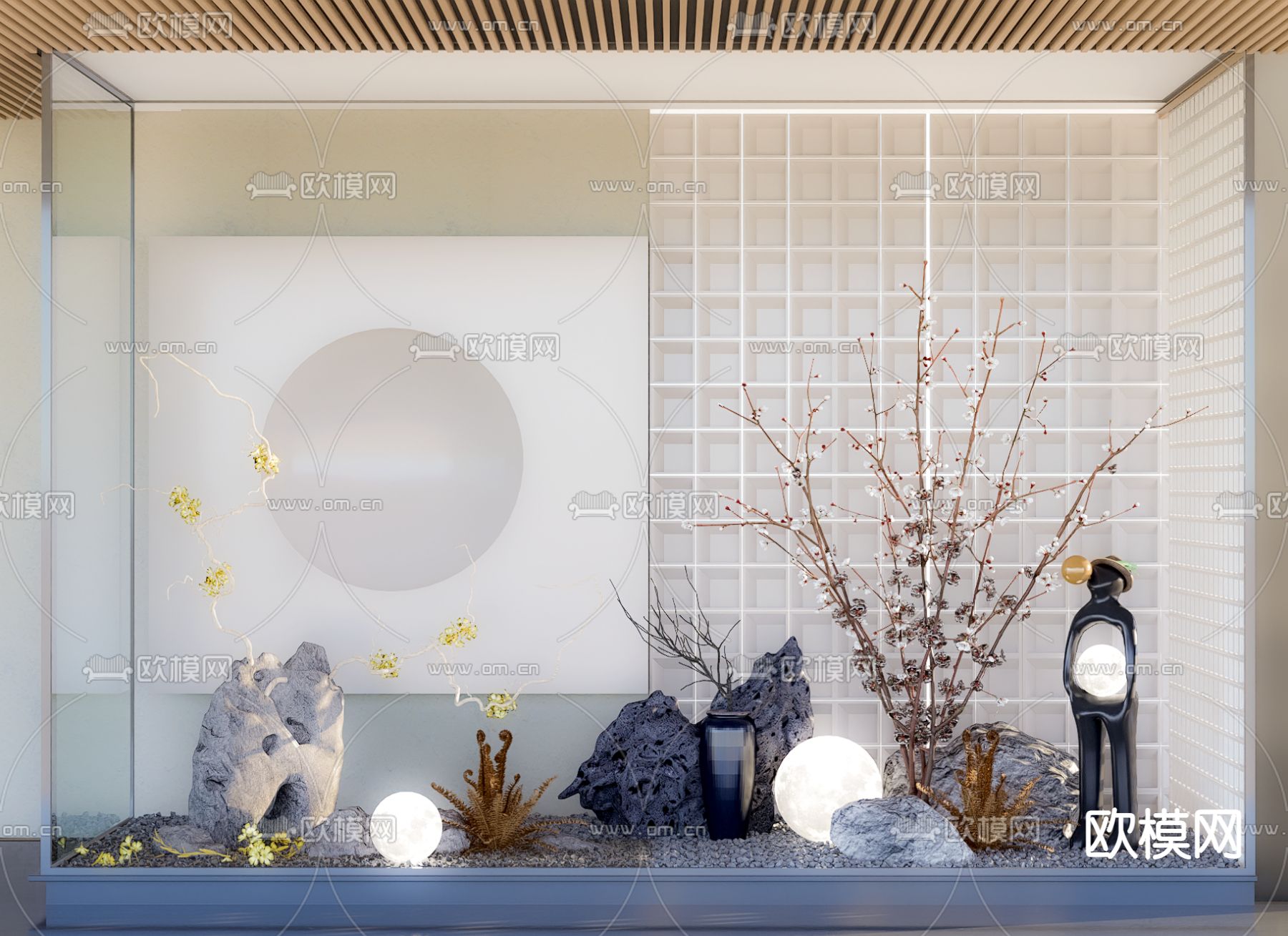 侘寂室内造景小品su模型下载（渲染图1）