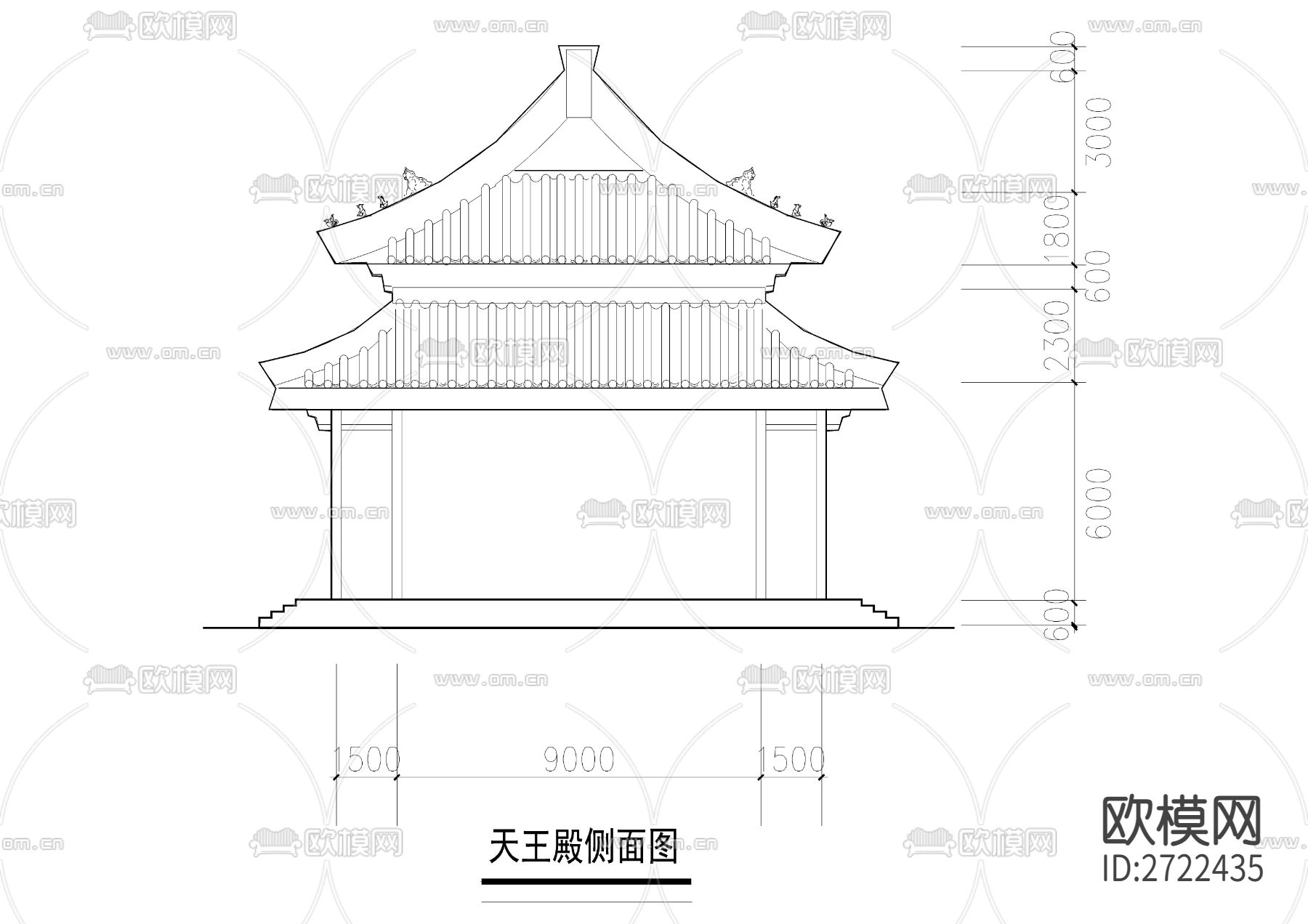 寺庙天王殿建筑cad施工图下载（渲染图4）