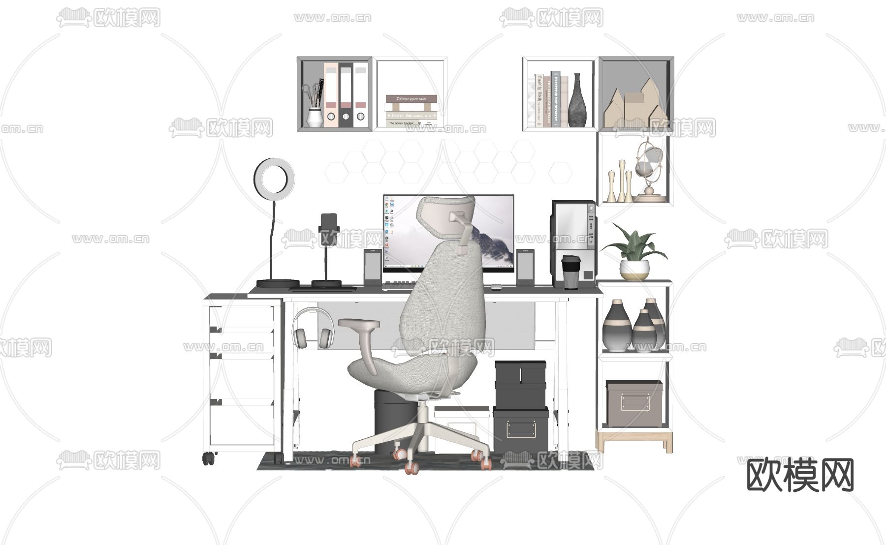 书桌椅su模型下载（渲染图2）