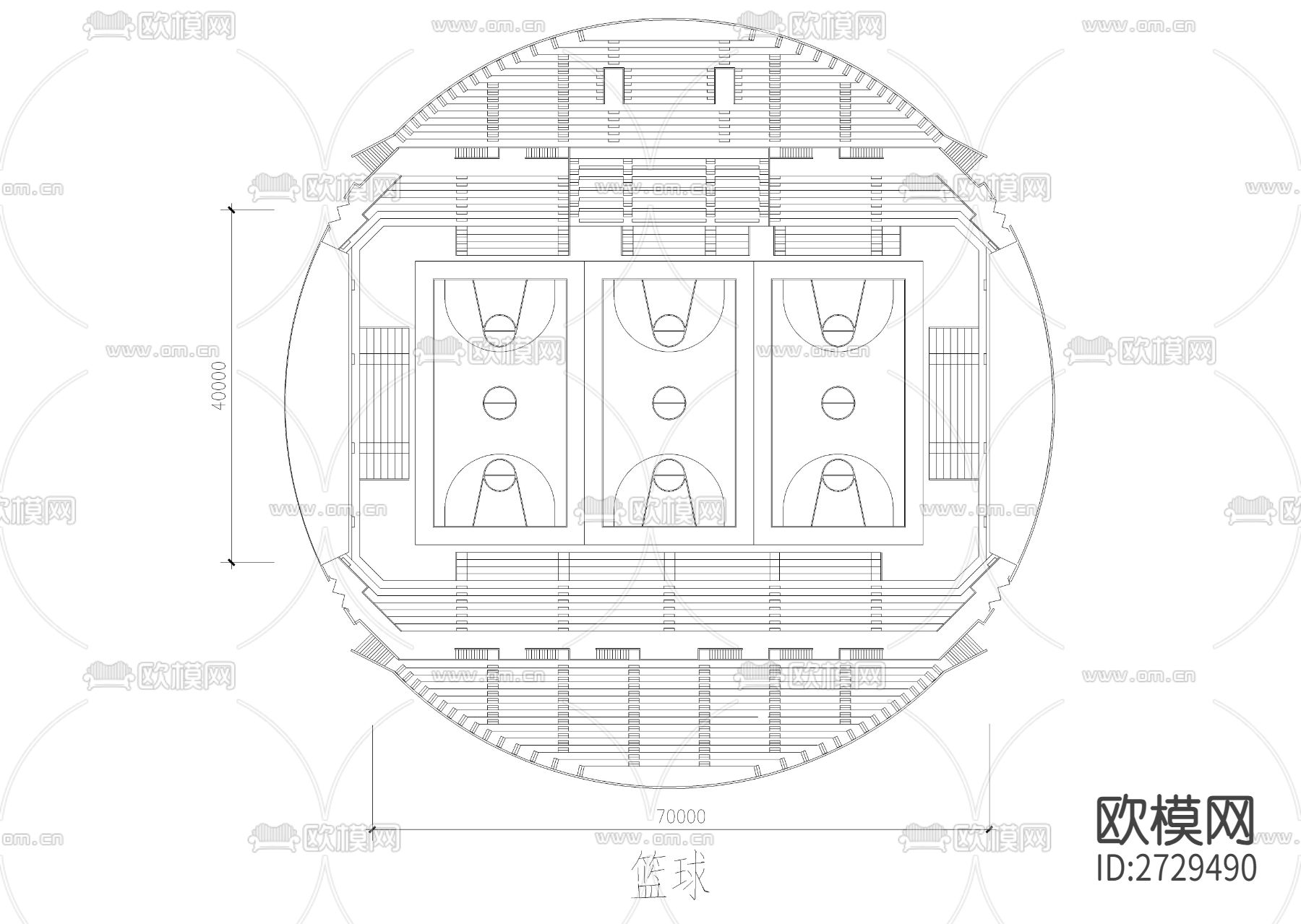 体育馆cad平面图下载（渲染图1）