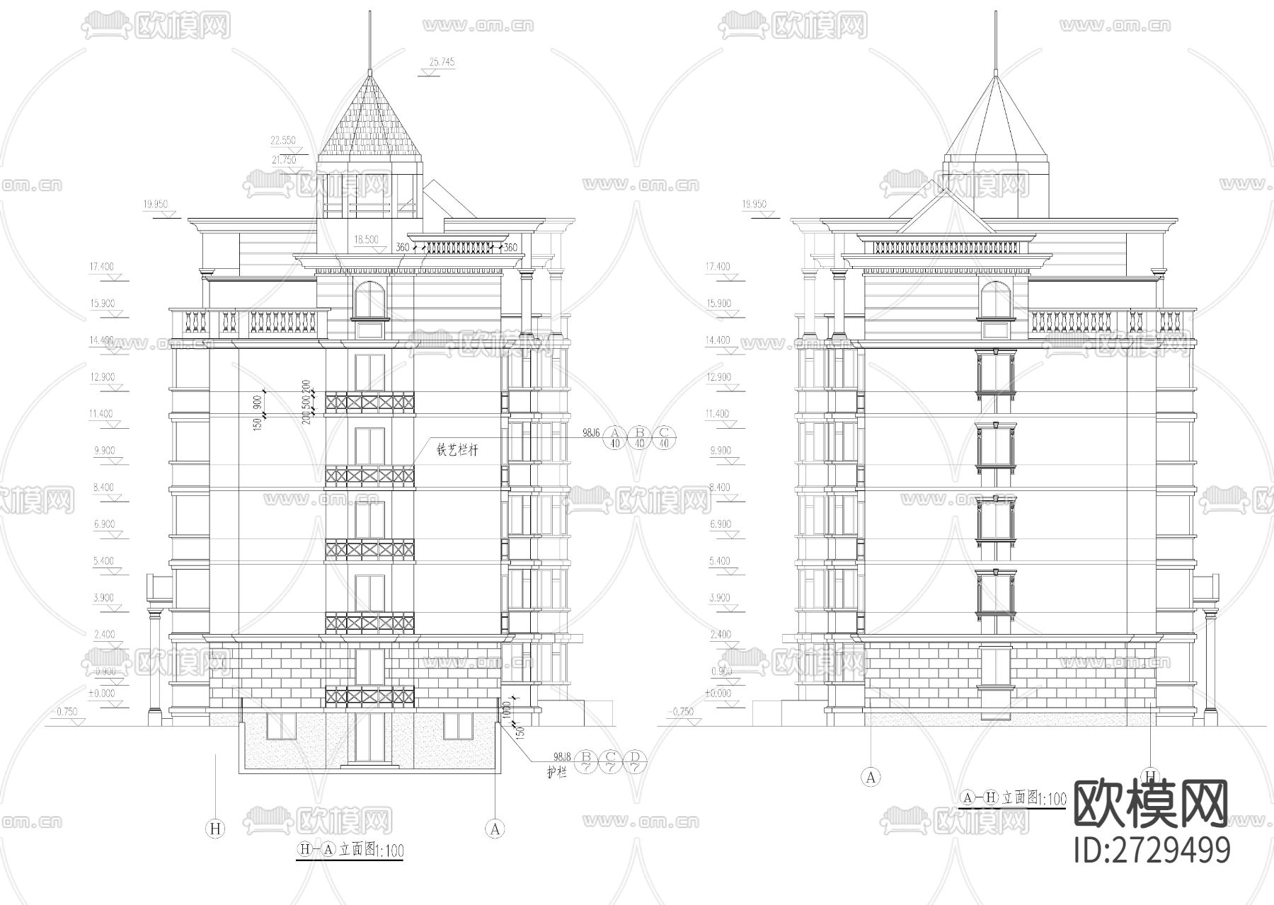 欧式小区建筑cad施工图下载（渲染图7）