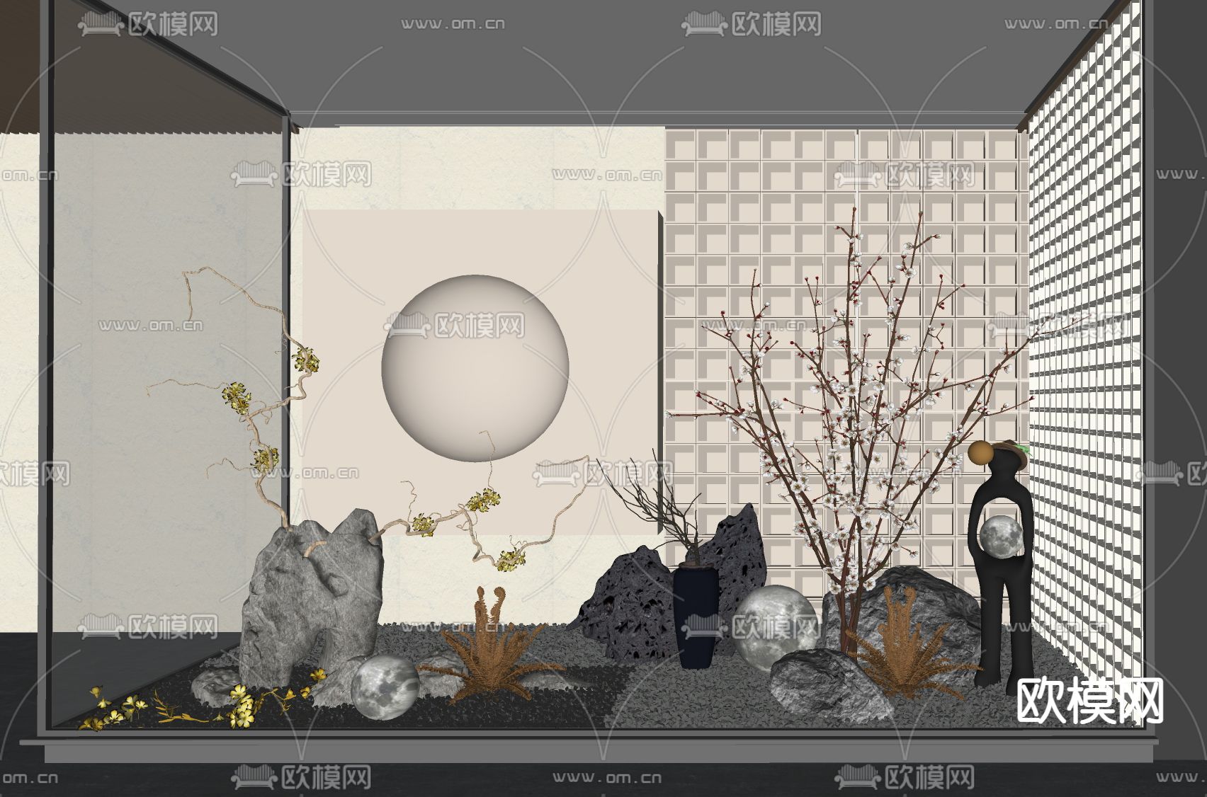 侘寂室内造景小品su模型下载（渲染图2）