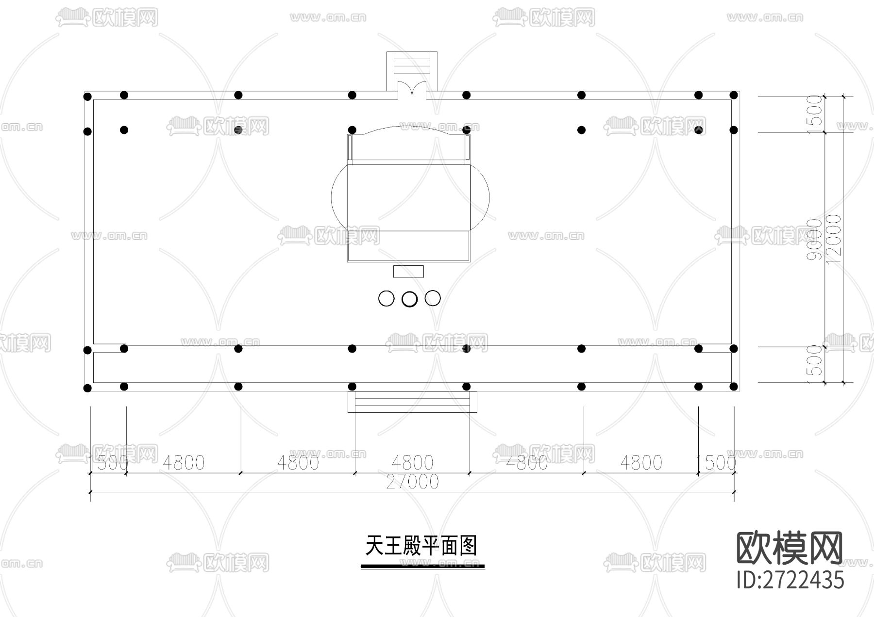 寺庙天王殿建筑cad施工图下载（渲染图3）