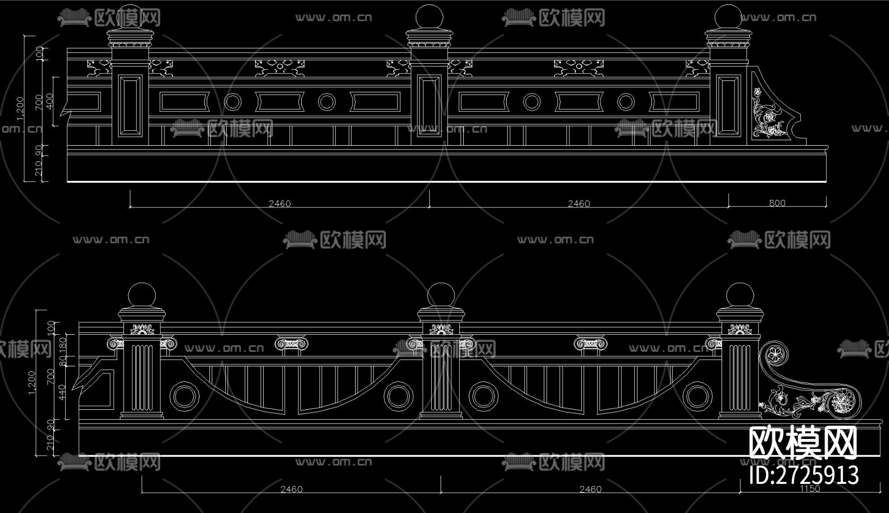石材护栏CAD施工图下载（渲染图7）