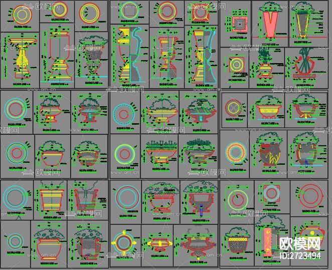 花钵cad图库下载（渲染图1）