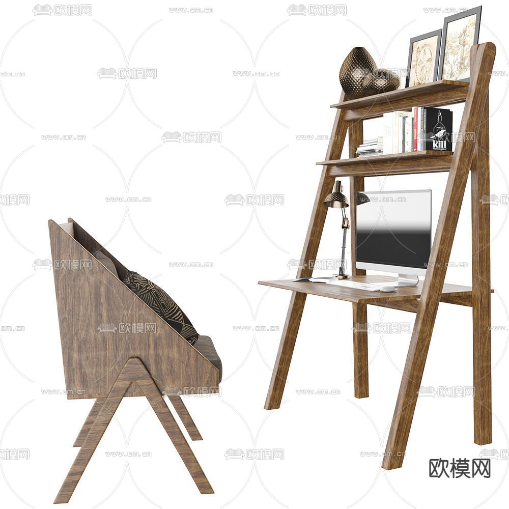 折叠书桌椅su模型下载（渲染图2）