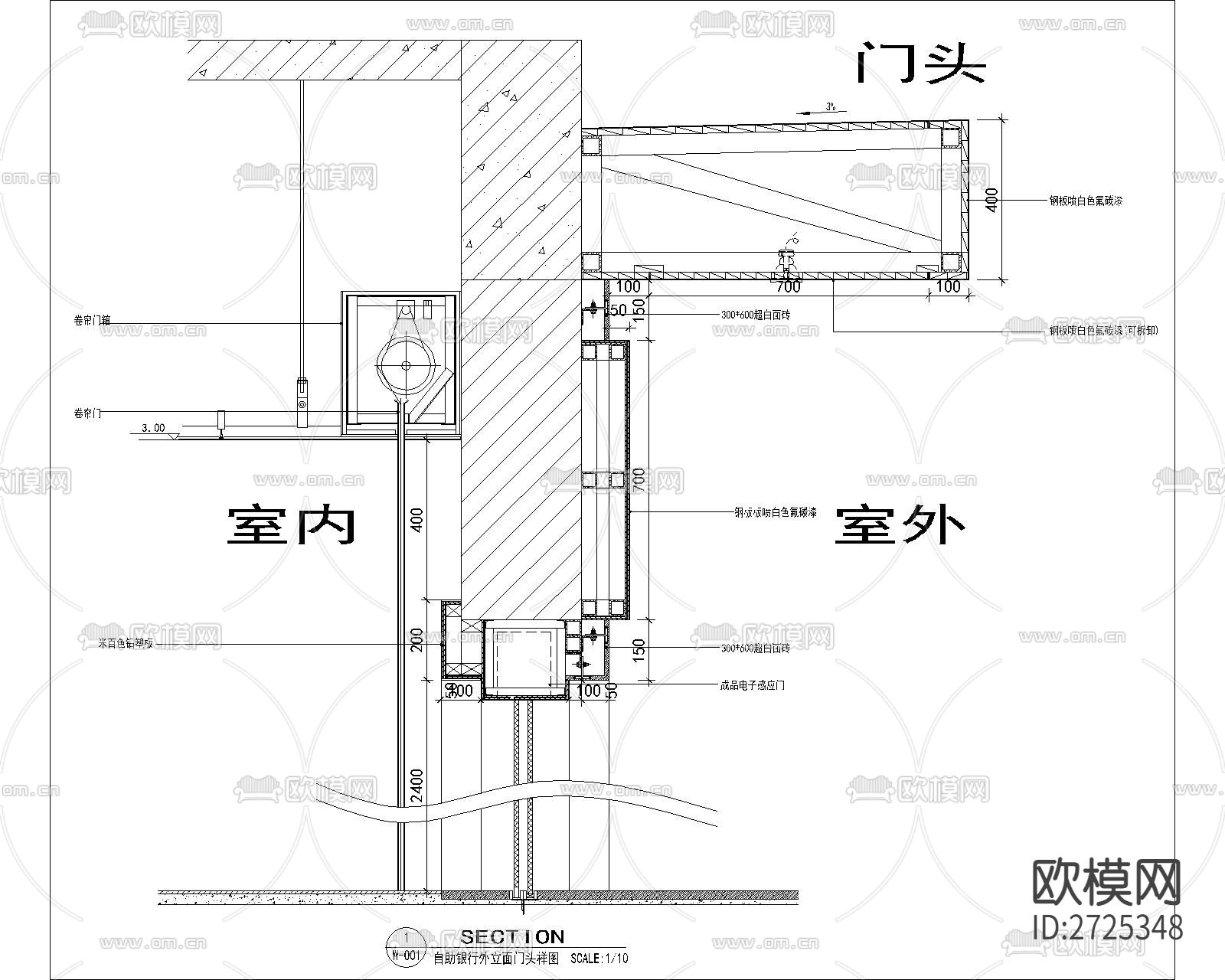 防火卷帘变形缝 节点CAD施工图下载（渲染图2）