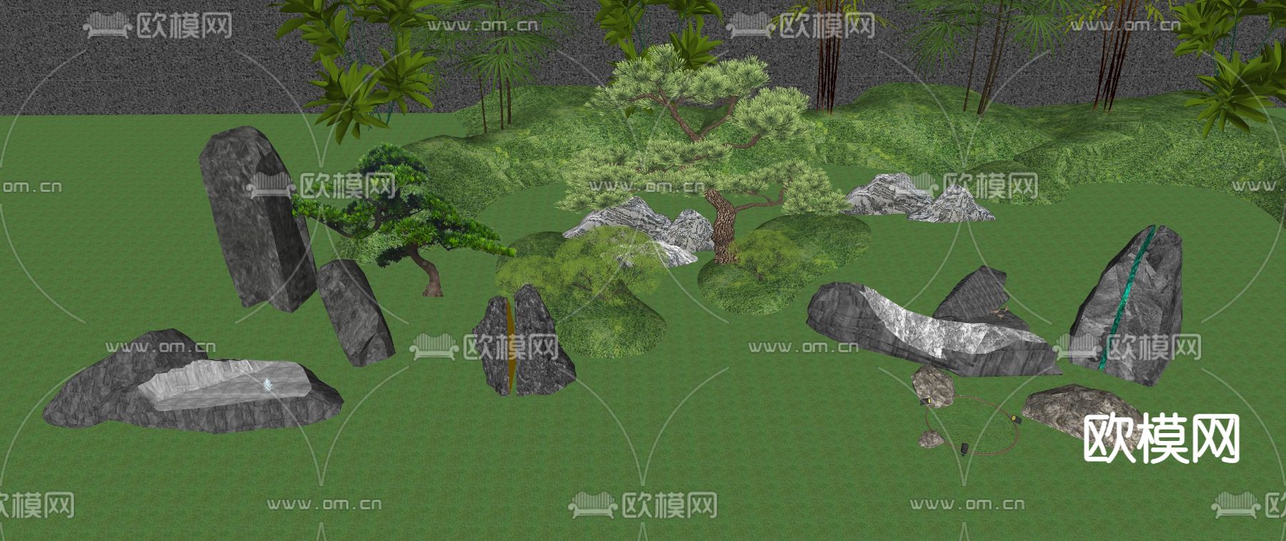新中式景观石假山园艺小品su模型下载（渲染图3）