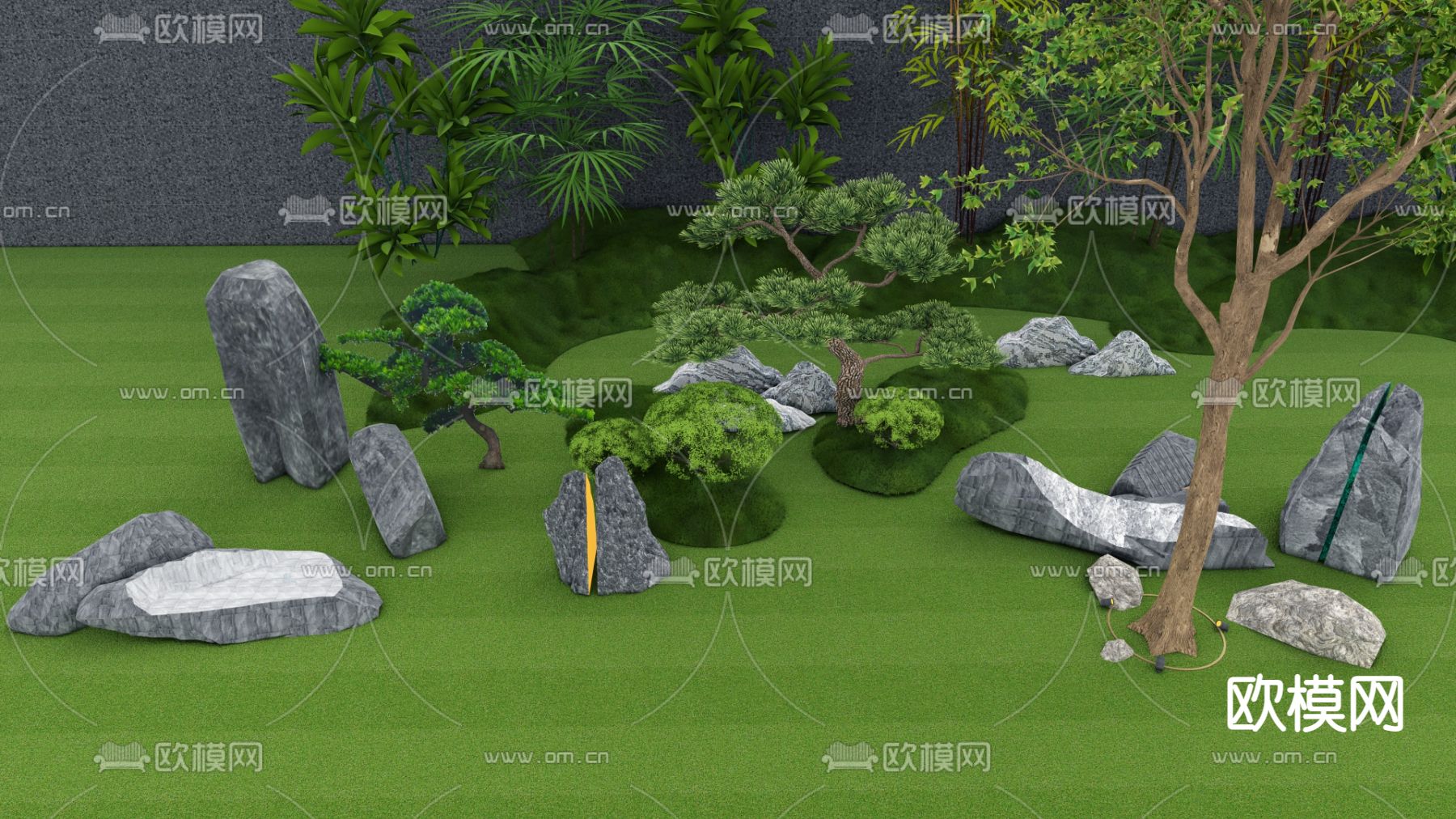 新中式景观石假山园艺小品su模型下载（渲染图1）