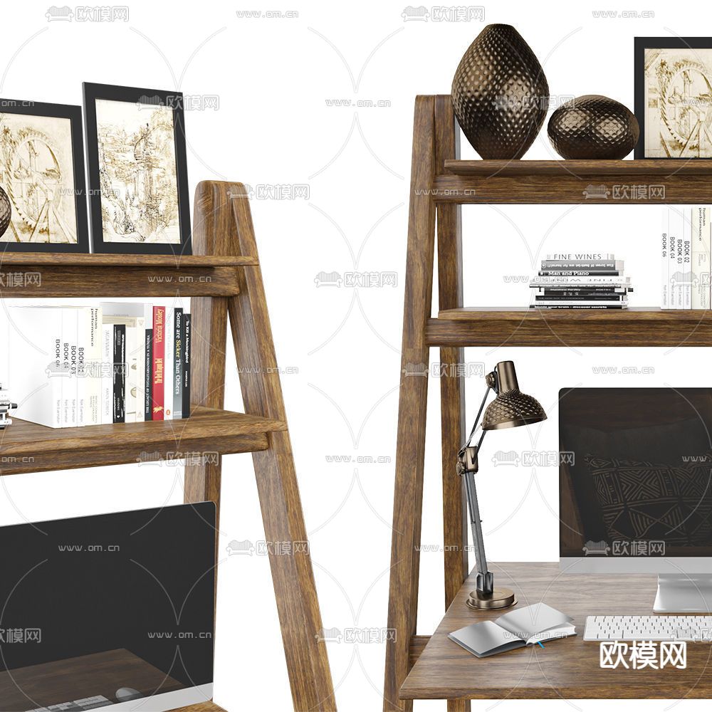 折叠书桌椅su模型下载（渲染图3）