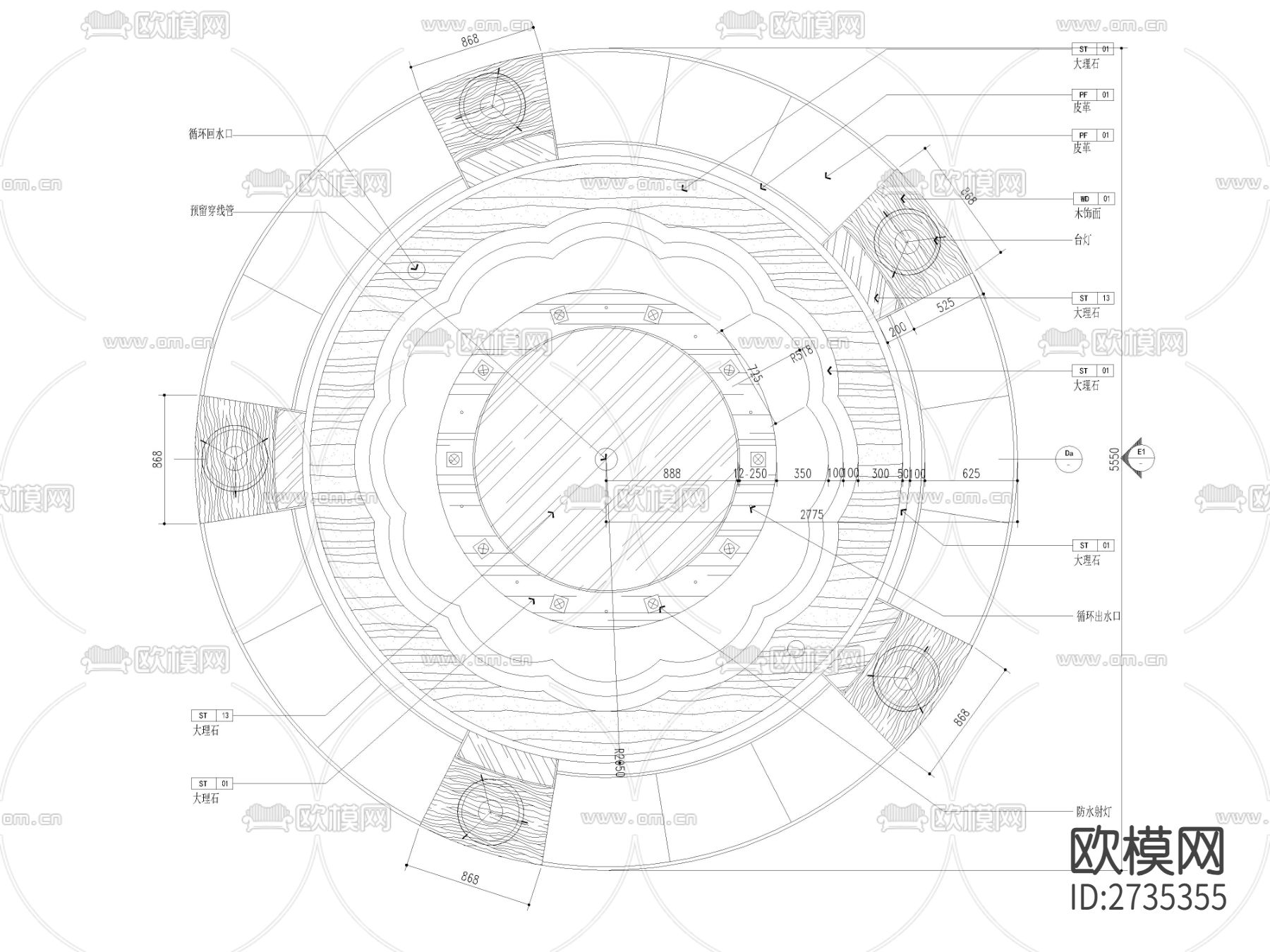 大堂水景石材与钢化玻璃cad节点大样图下载（渲染图1）