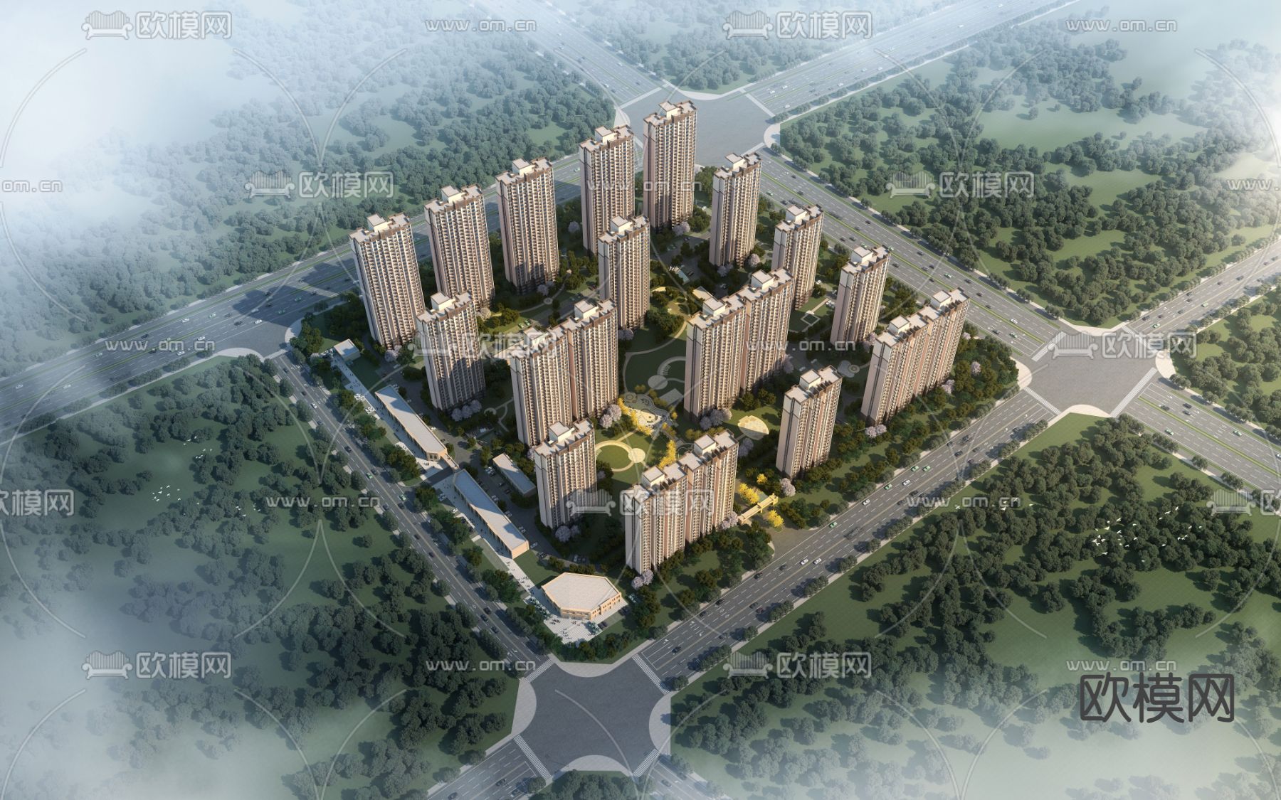 住宅小区鸟瞰3d模型下载