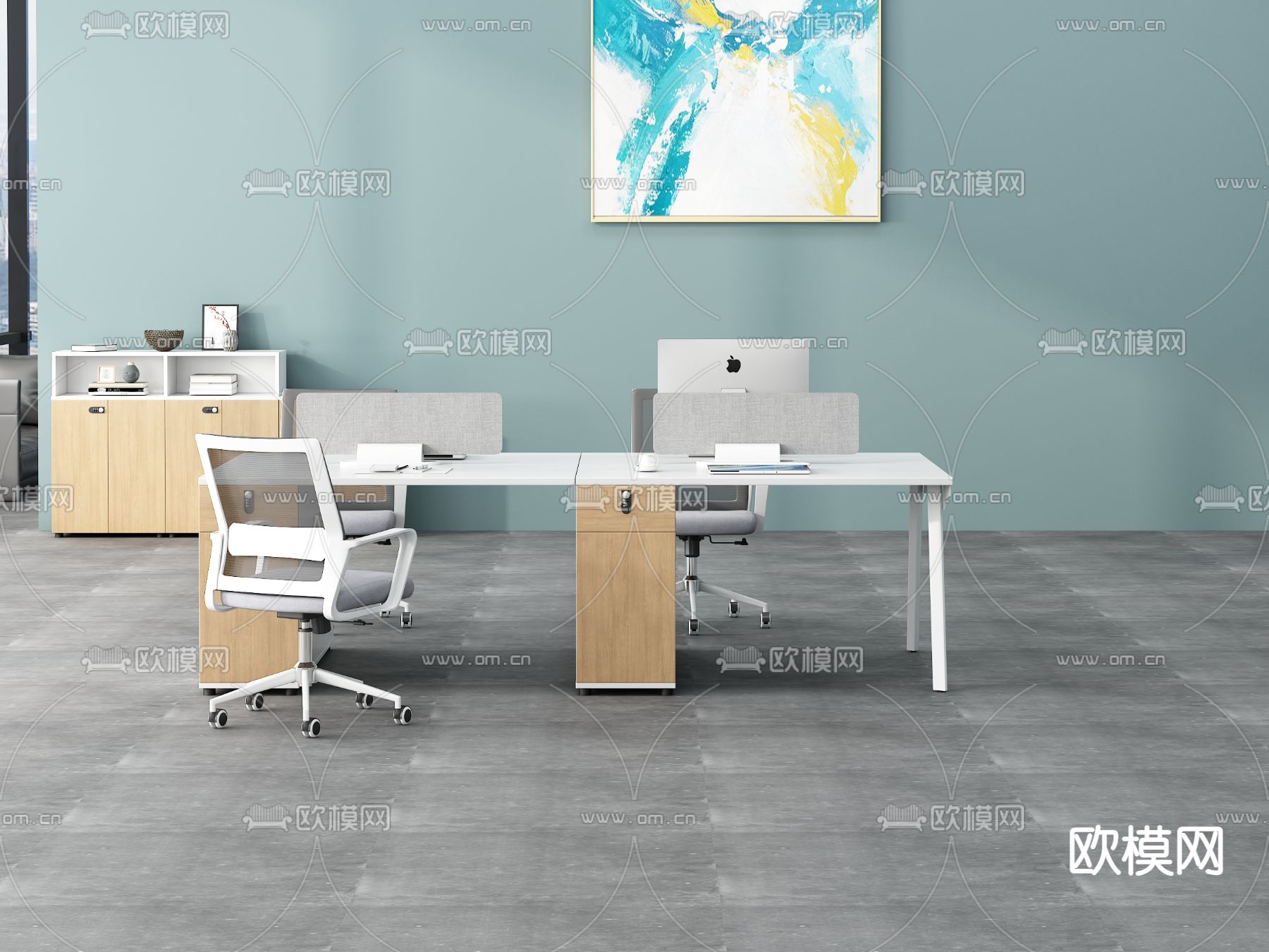 办公卡位 办公桌椅 工位3d模型下载（渲染图1）