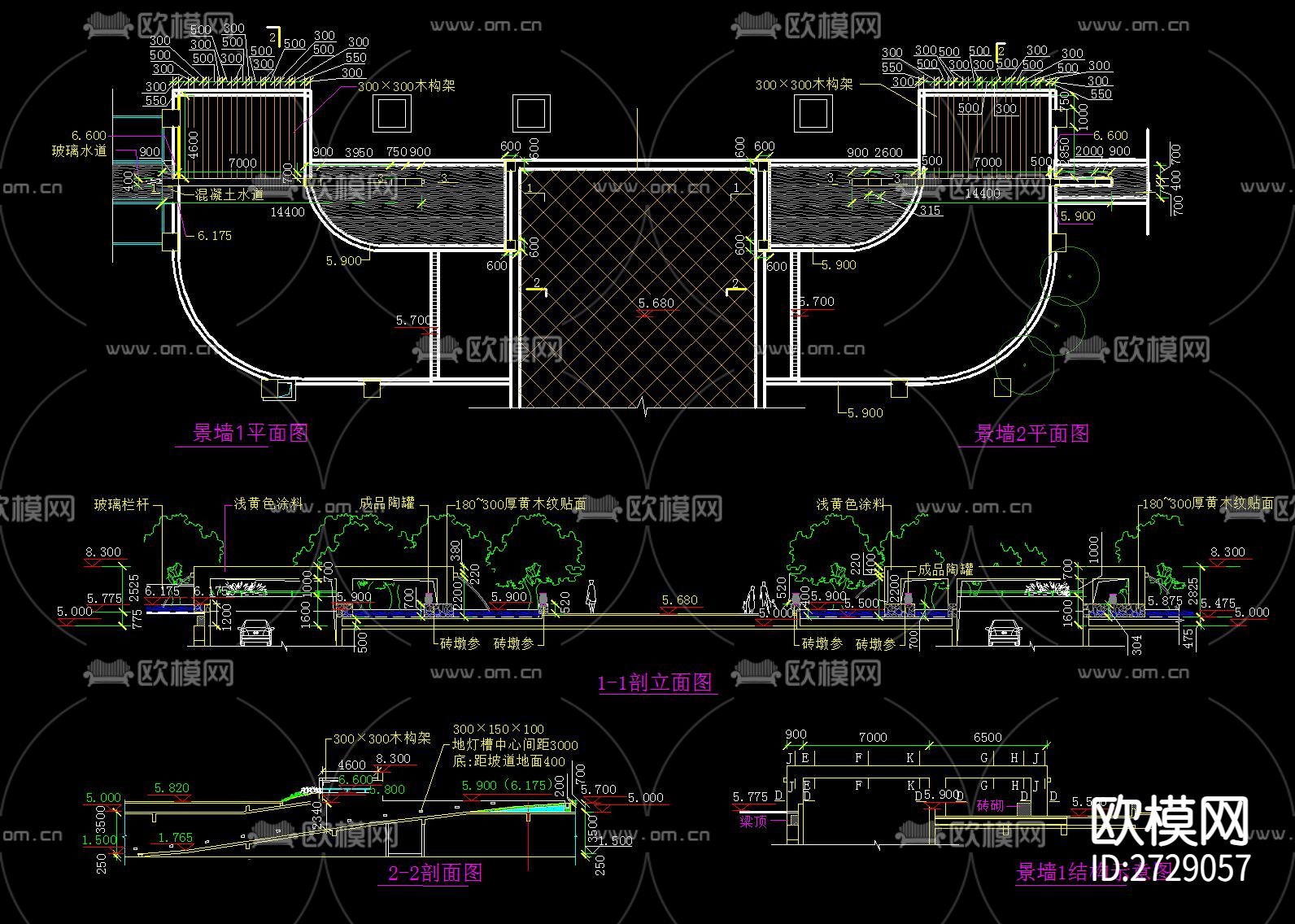 造型景墙cad施工图下载（渲染图8）