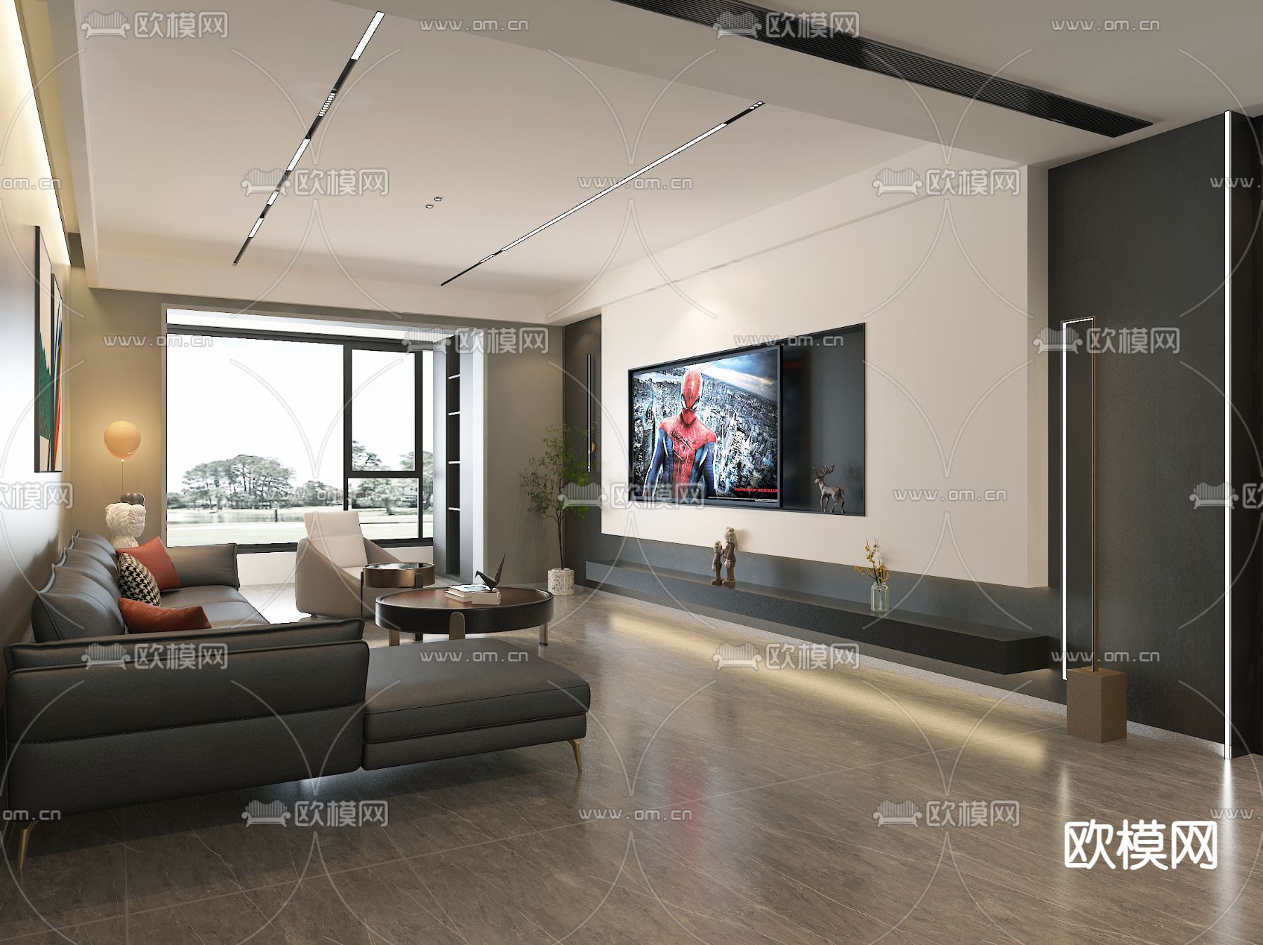 高级灰客厅免费3d模型下载（渲染图5）