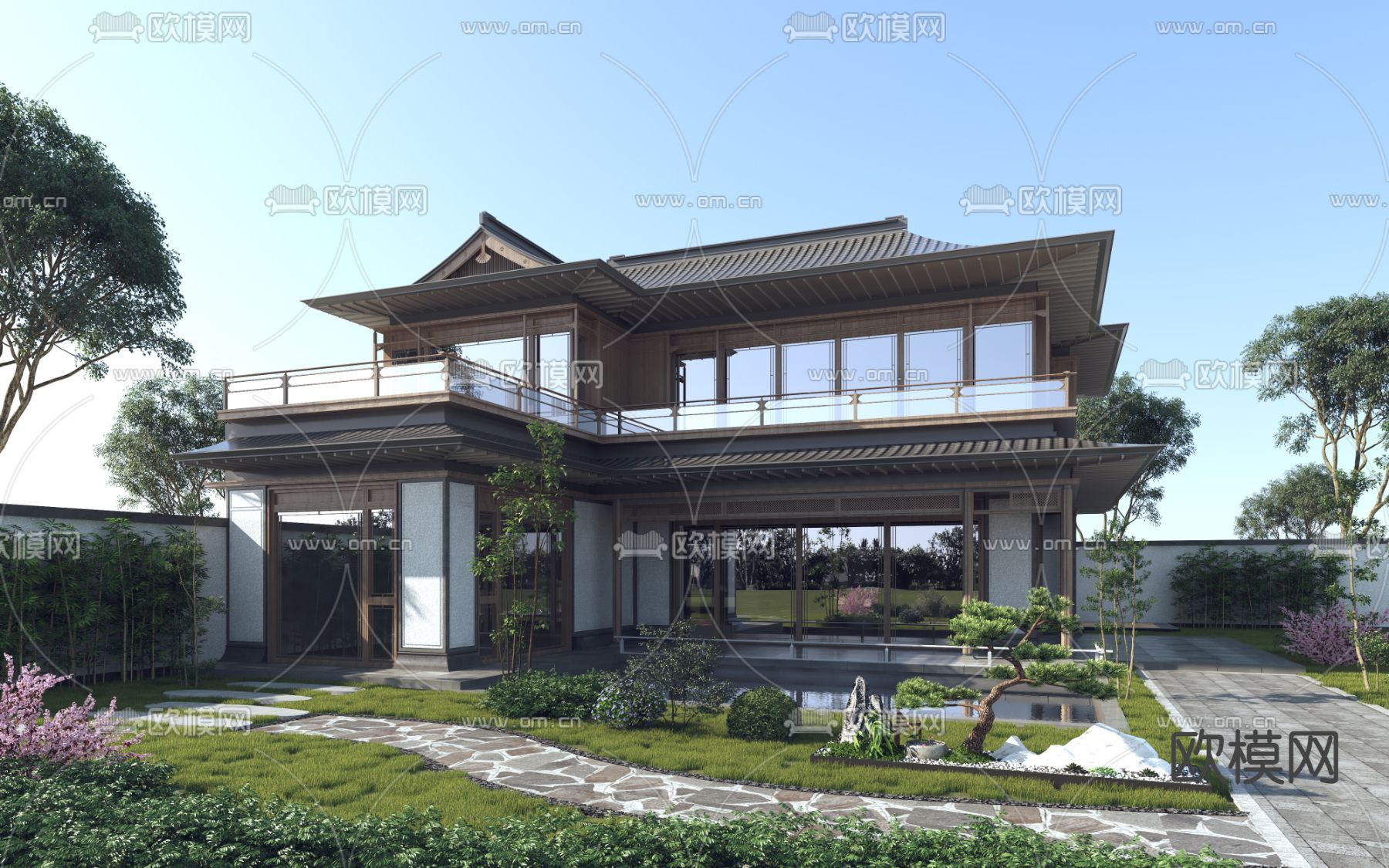 独栋别墅 庭院景观 花园3d模型下载_ID14173578_3dmax免费模型-欧模网