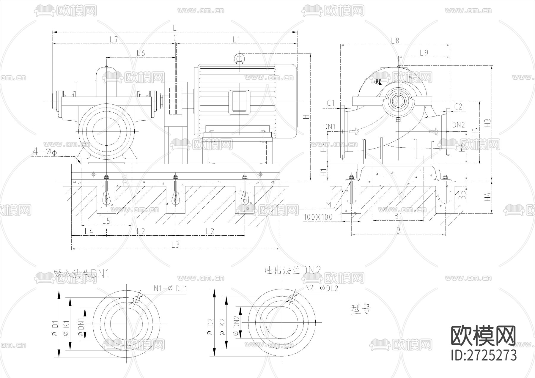 水泵CAD施工图下载（渲染图6）
