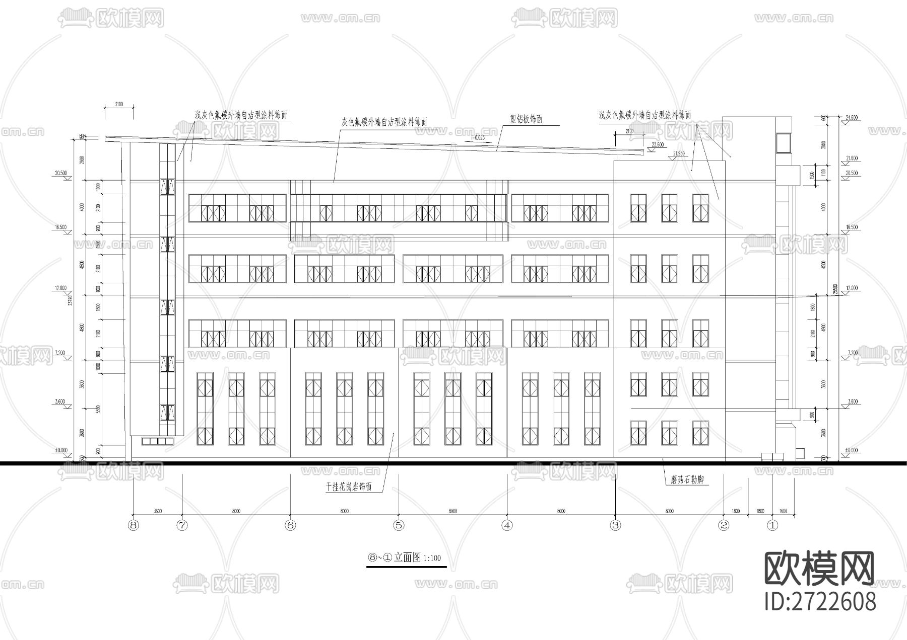 五层现代体育馆cad施工图下载（渲染图9）