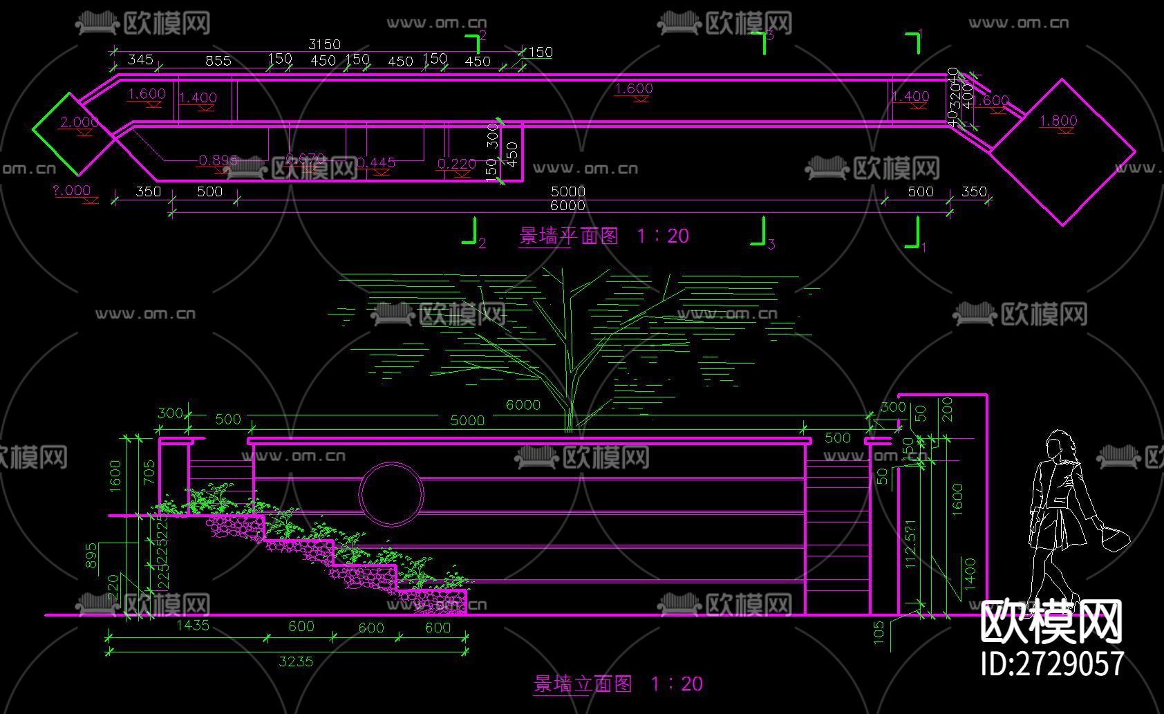 造型景墙cad施工图下载（渲染图5）