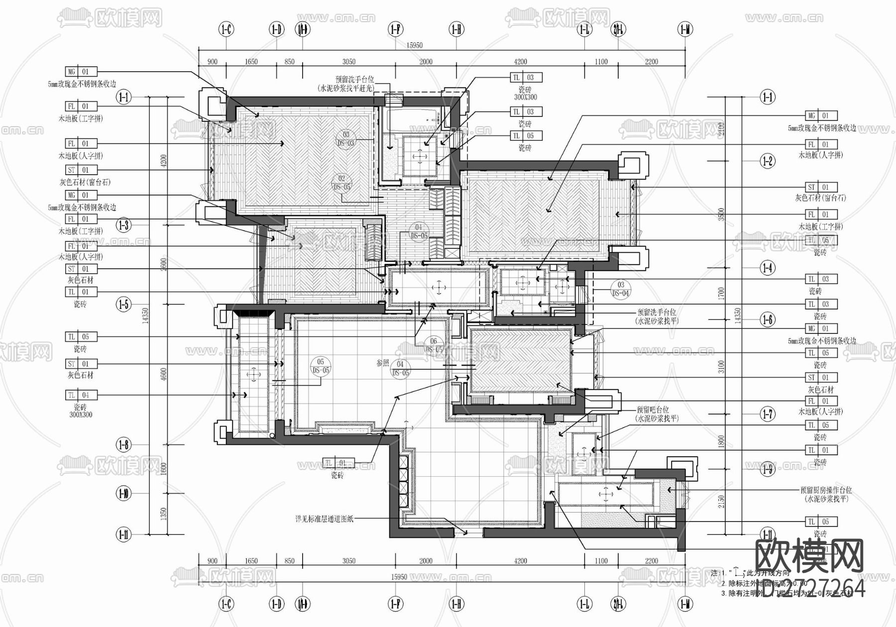 家装平层cad施工图下载（渲染图2）