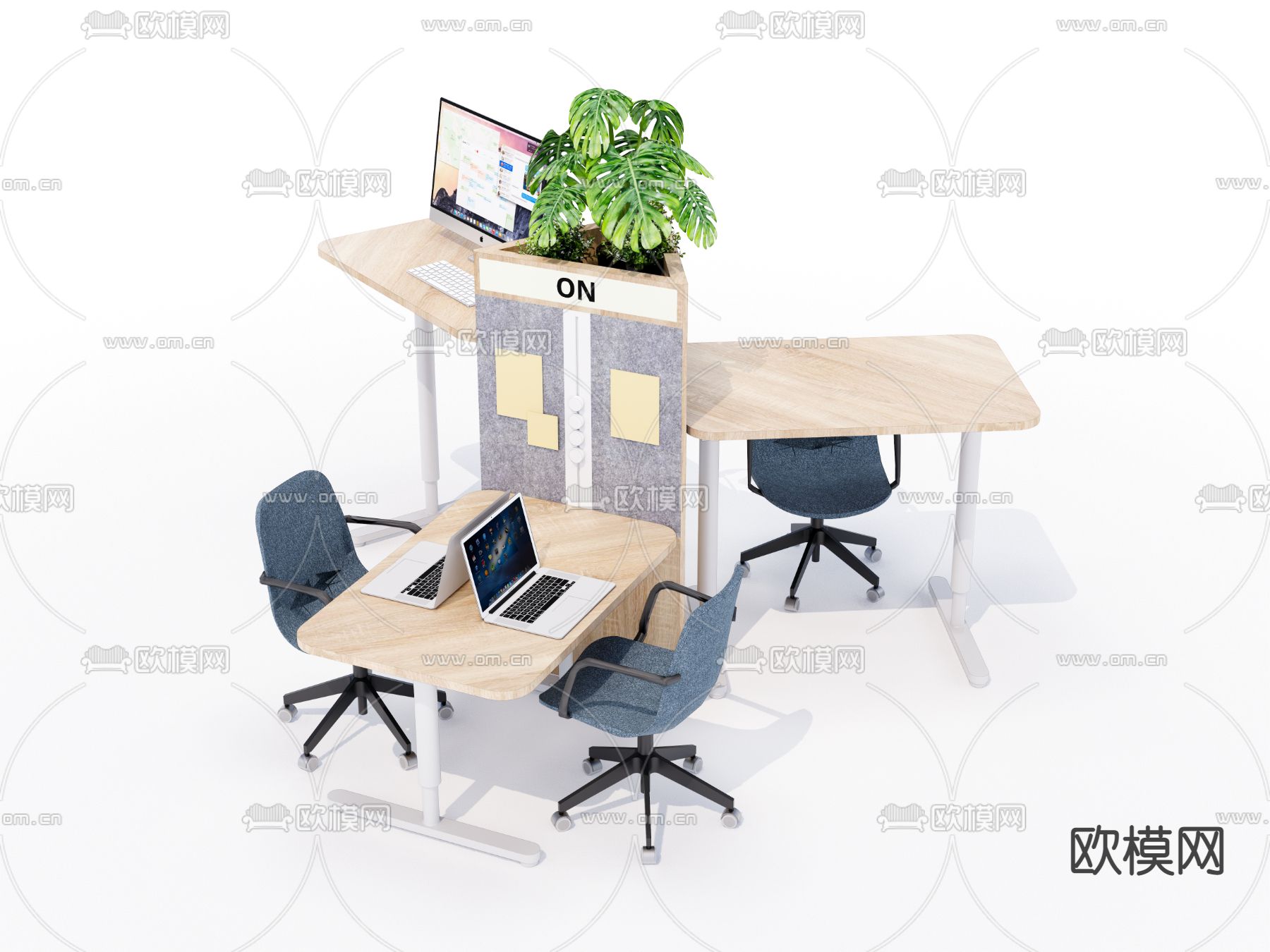 现代升降办公桌椅su模型下载（渲染图2）