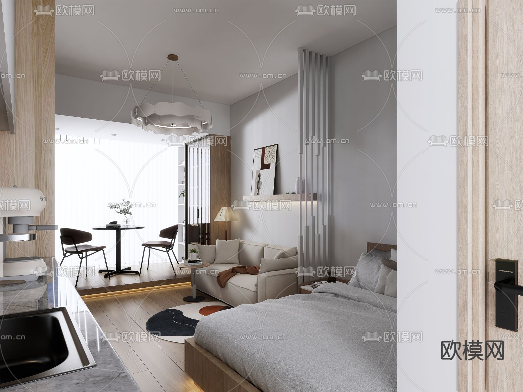 现代公寓卧室su模型下载（渲染图1）