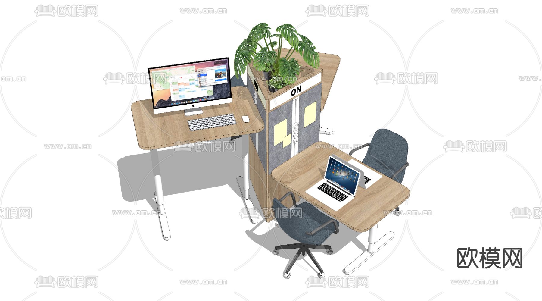 现代升降办公桌椅su模型下载（渲染图4）