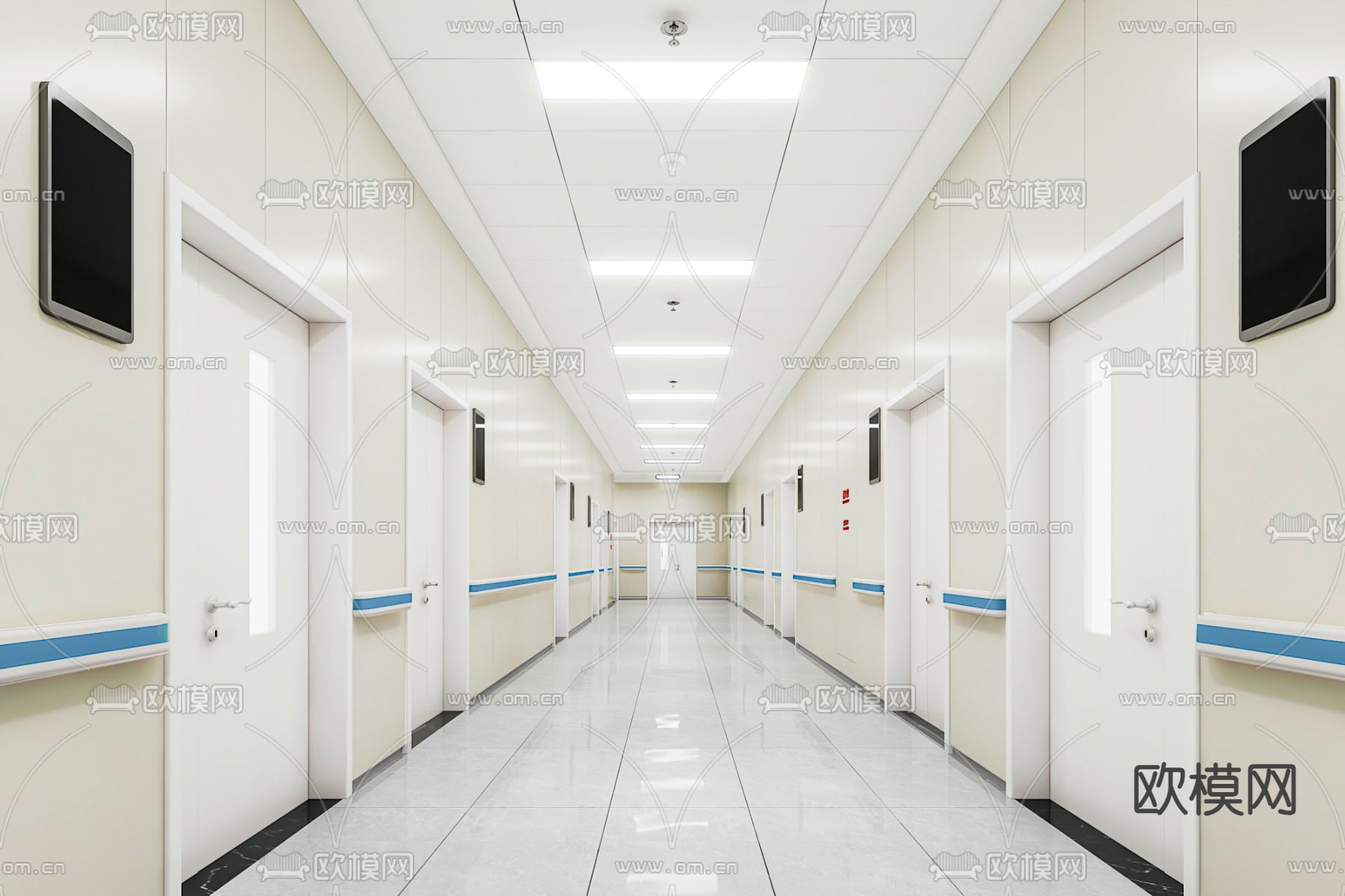 医院 走廊电梯间 诊室免费3d模型下载（渲染图1）