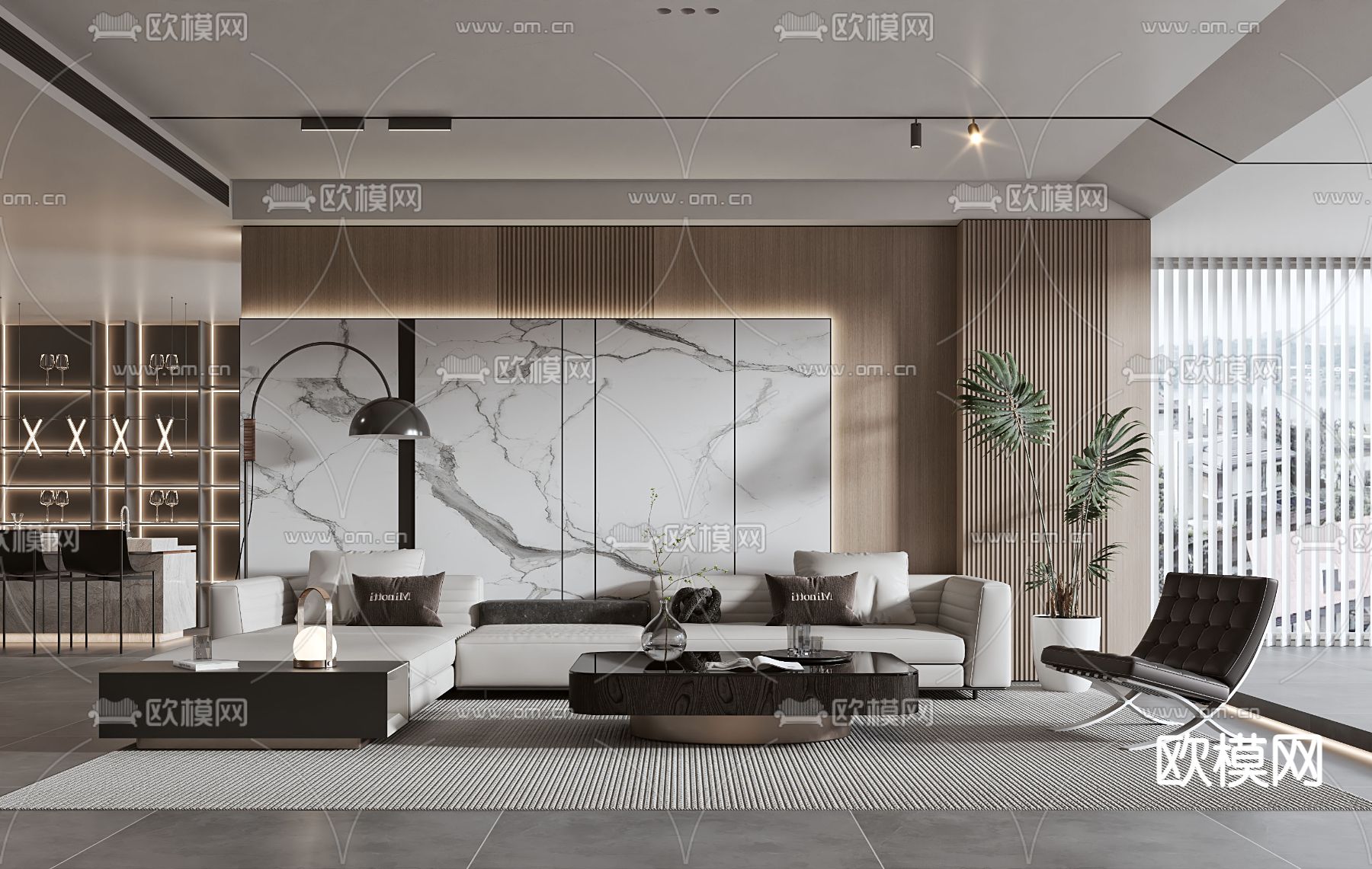 现代客厅3d模型下载（渲染图1）