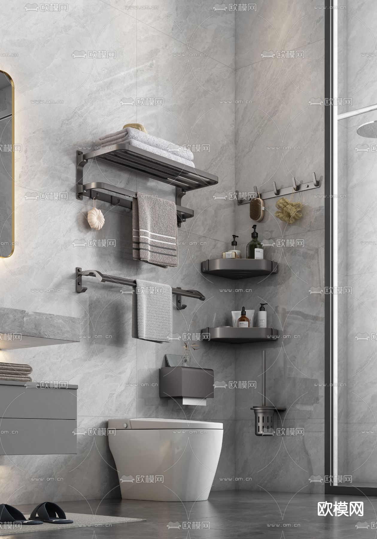 卫浴小件 毛巾架 纸巾盒3d模型下载