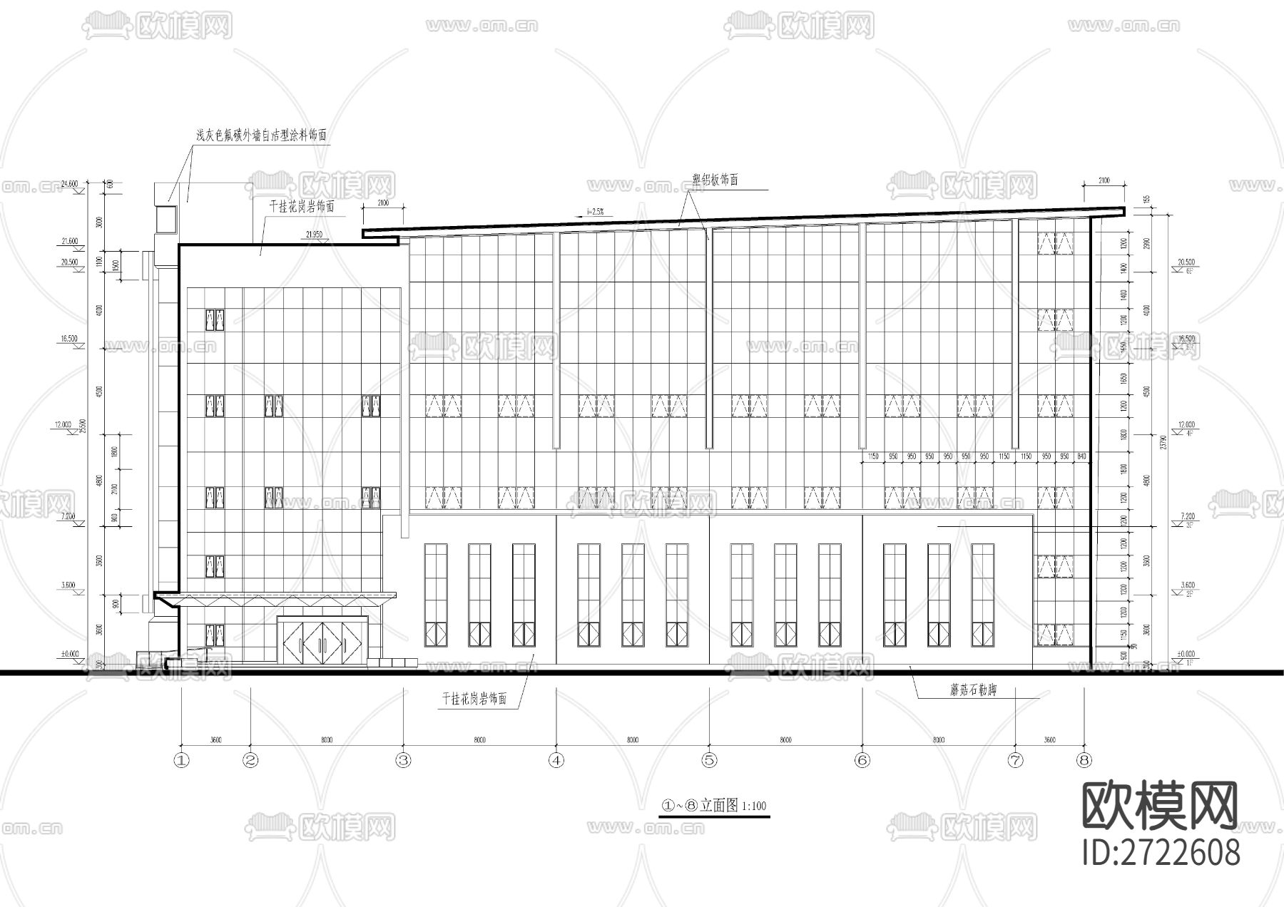 五层现代体育馆cad施工图下载（渲染图2）