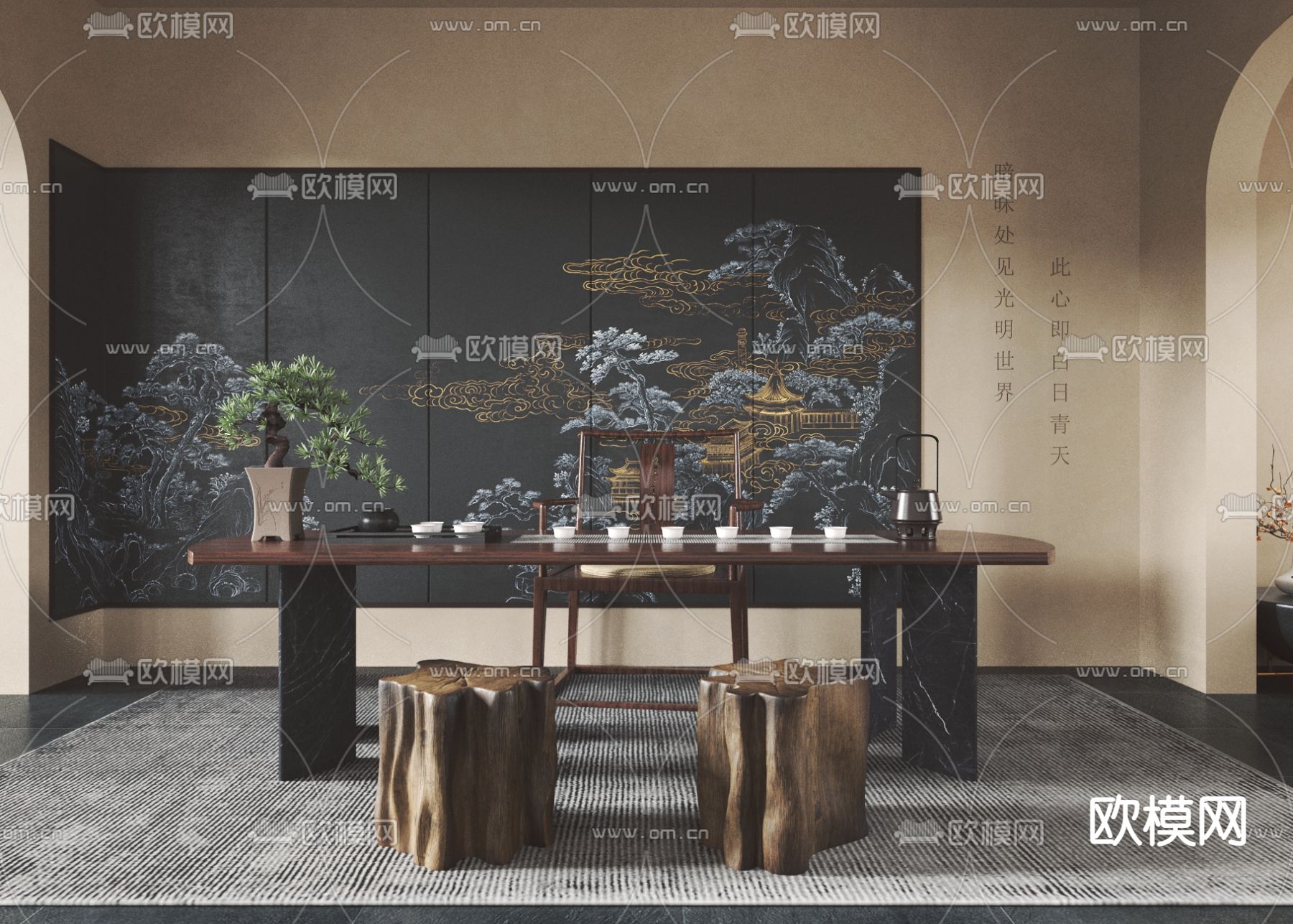 中式茶室3d模型下载