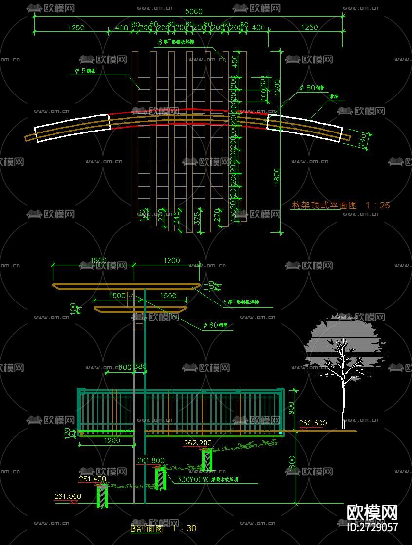 造型景墙cad施工图下载（渲染图10）