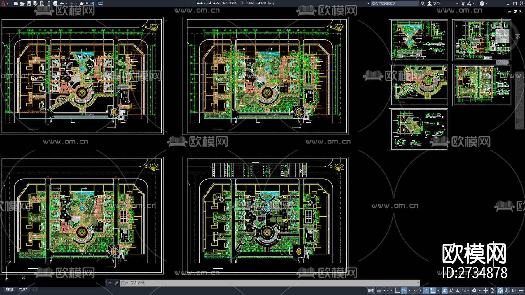 园林广场CAD施工图下载（渲染图2）