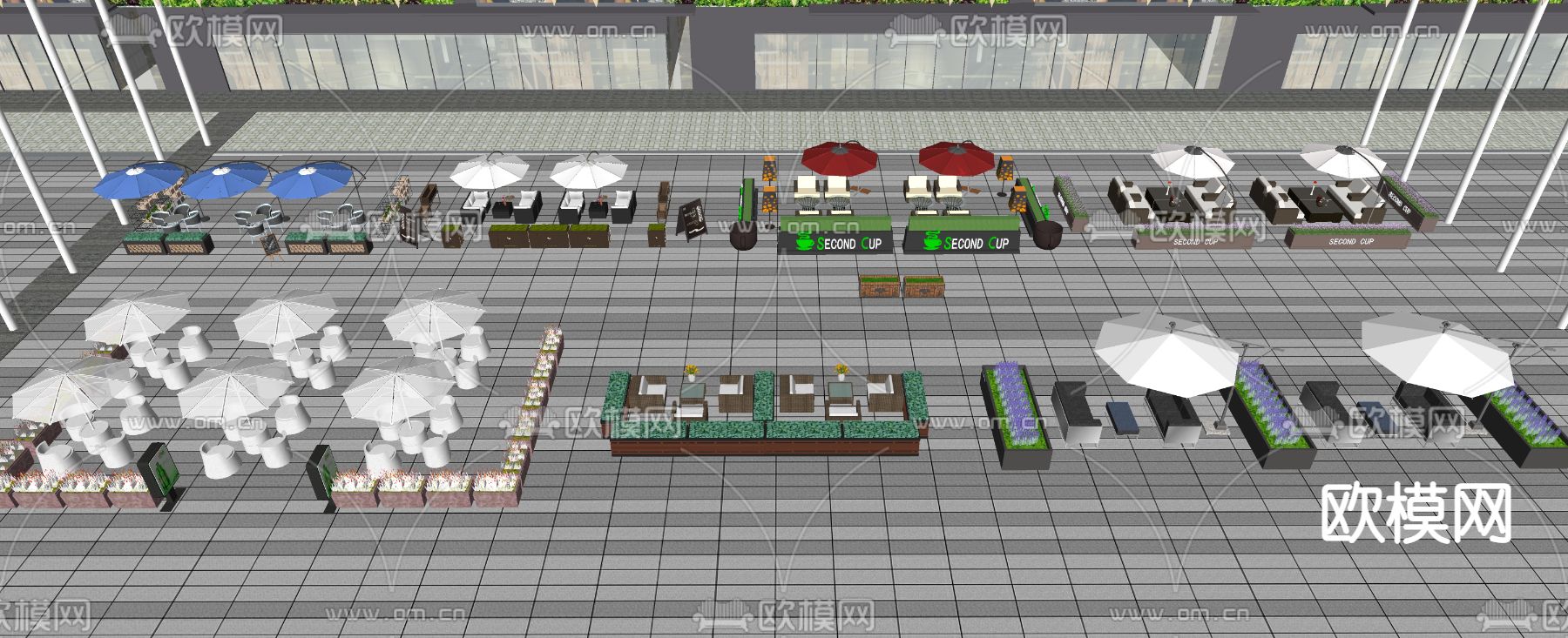 户外桌椅景观座椅su模型下载（渲染图2）