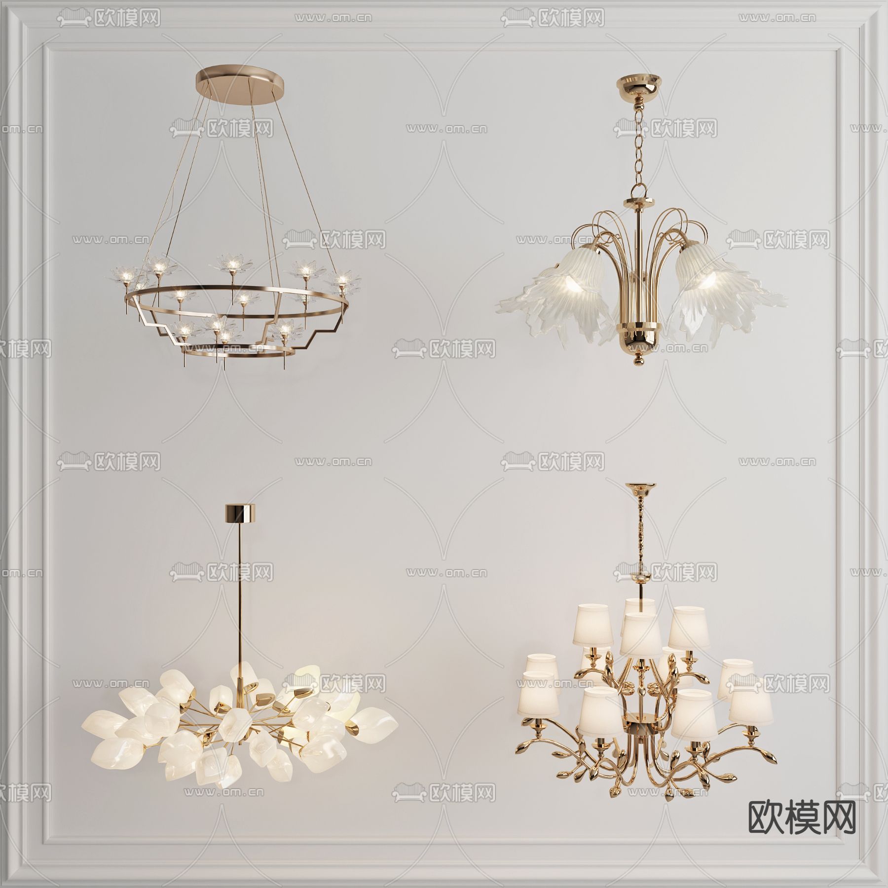 欧式水晶吊灯 玻璃吊灯3d模型下载