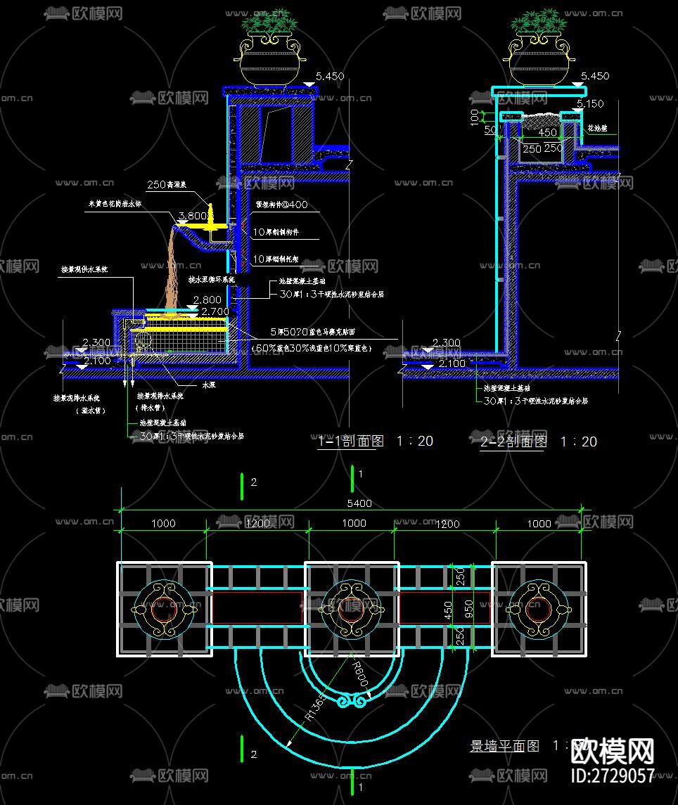造型景墙cad施工图下载（渲染图9）