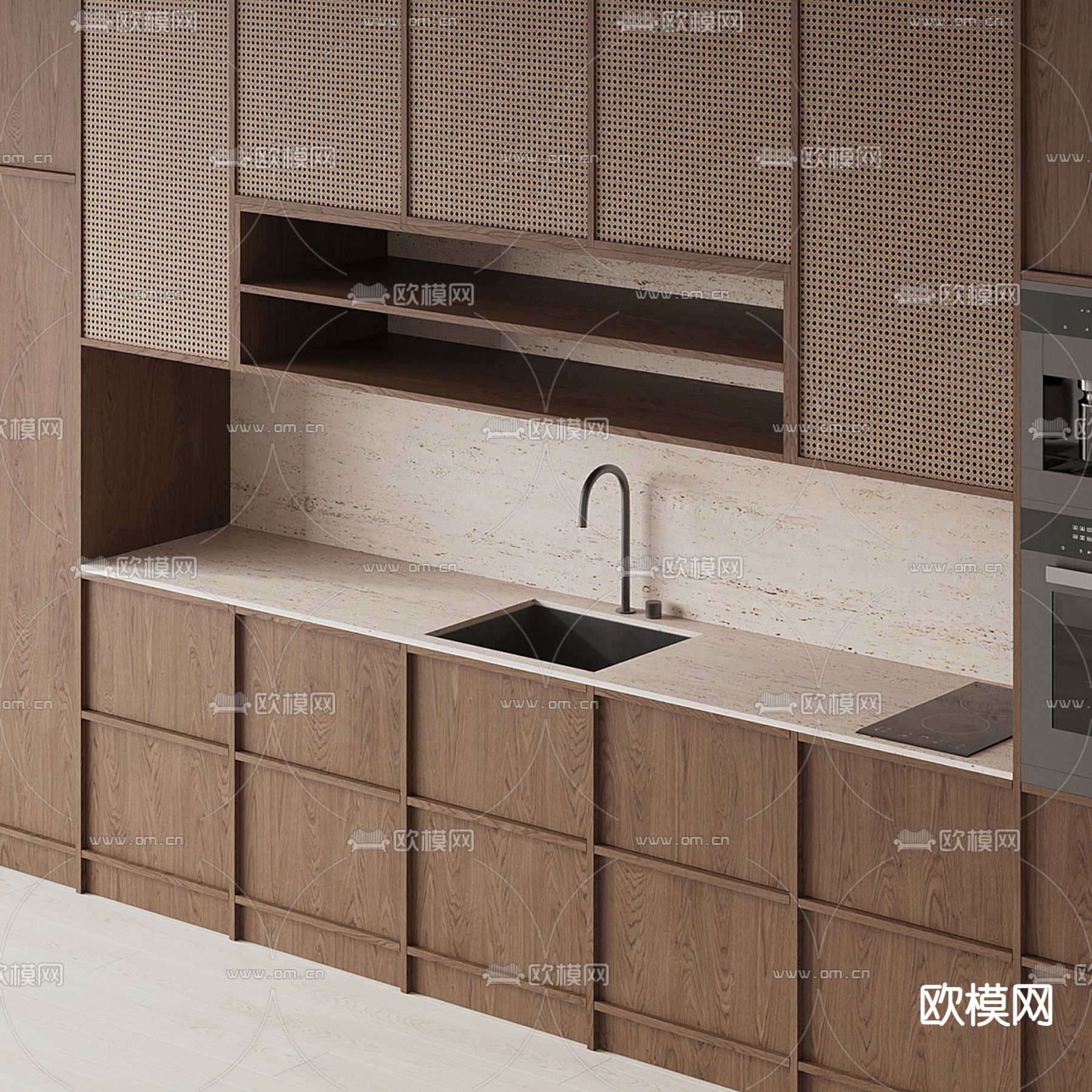 侘寂风厨房 橱柜3d模型下载（渲染图3）