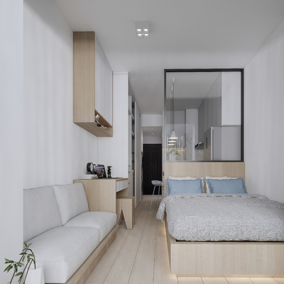  现代公寓卧室su模型 